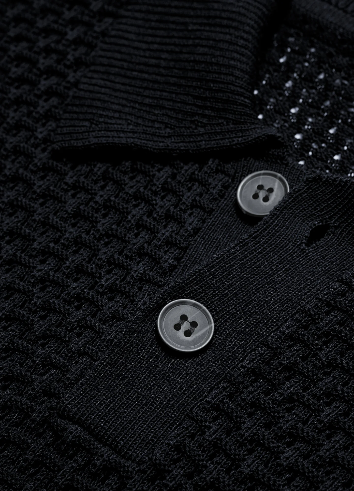 Textured Open Knit Polo Black - Image 6