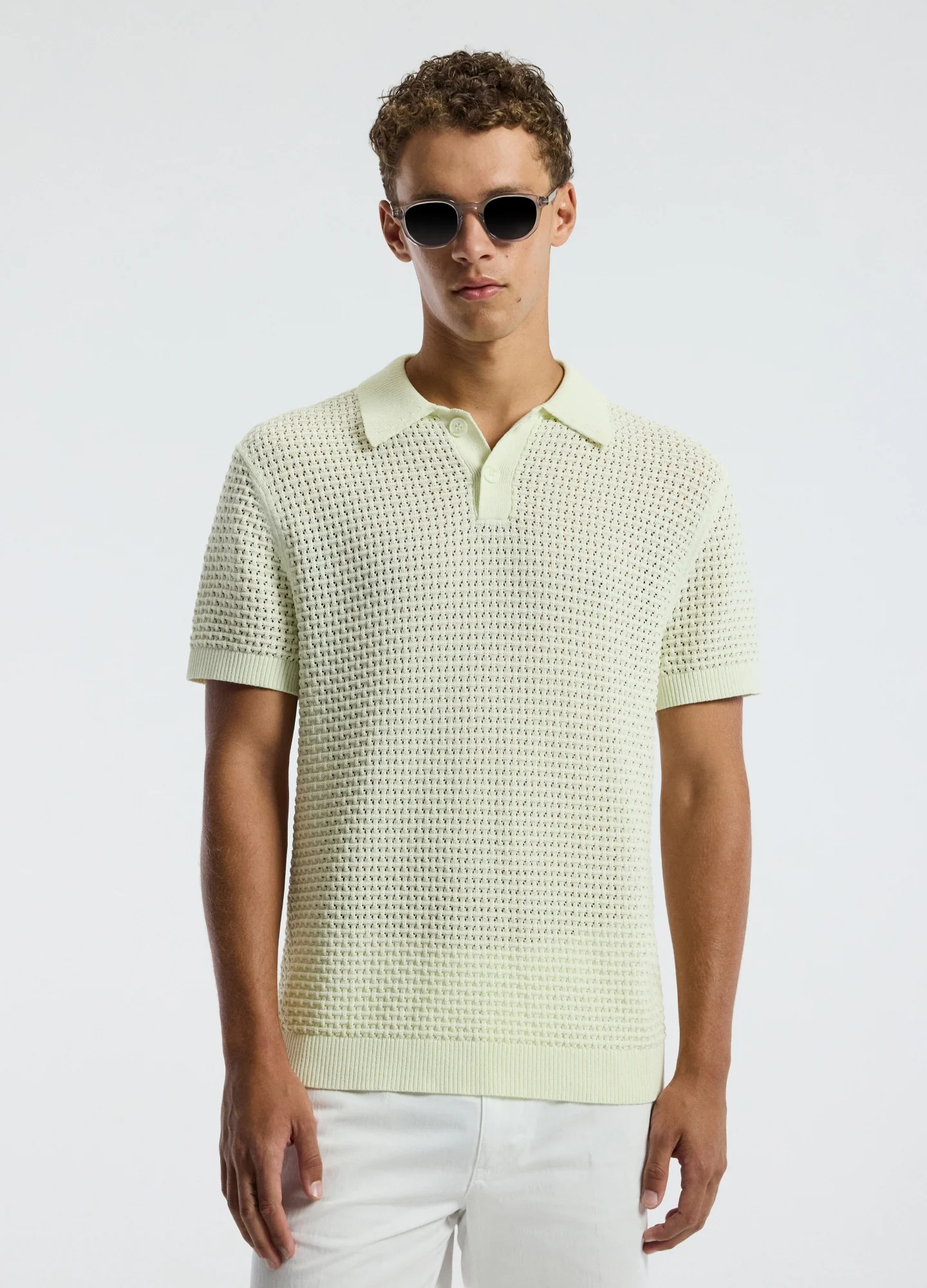 Textured Open Knit Polo Citron - Image 3