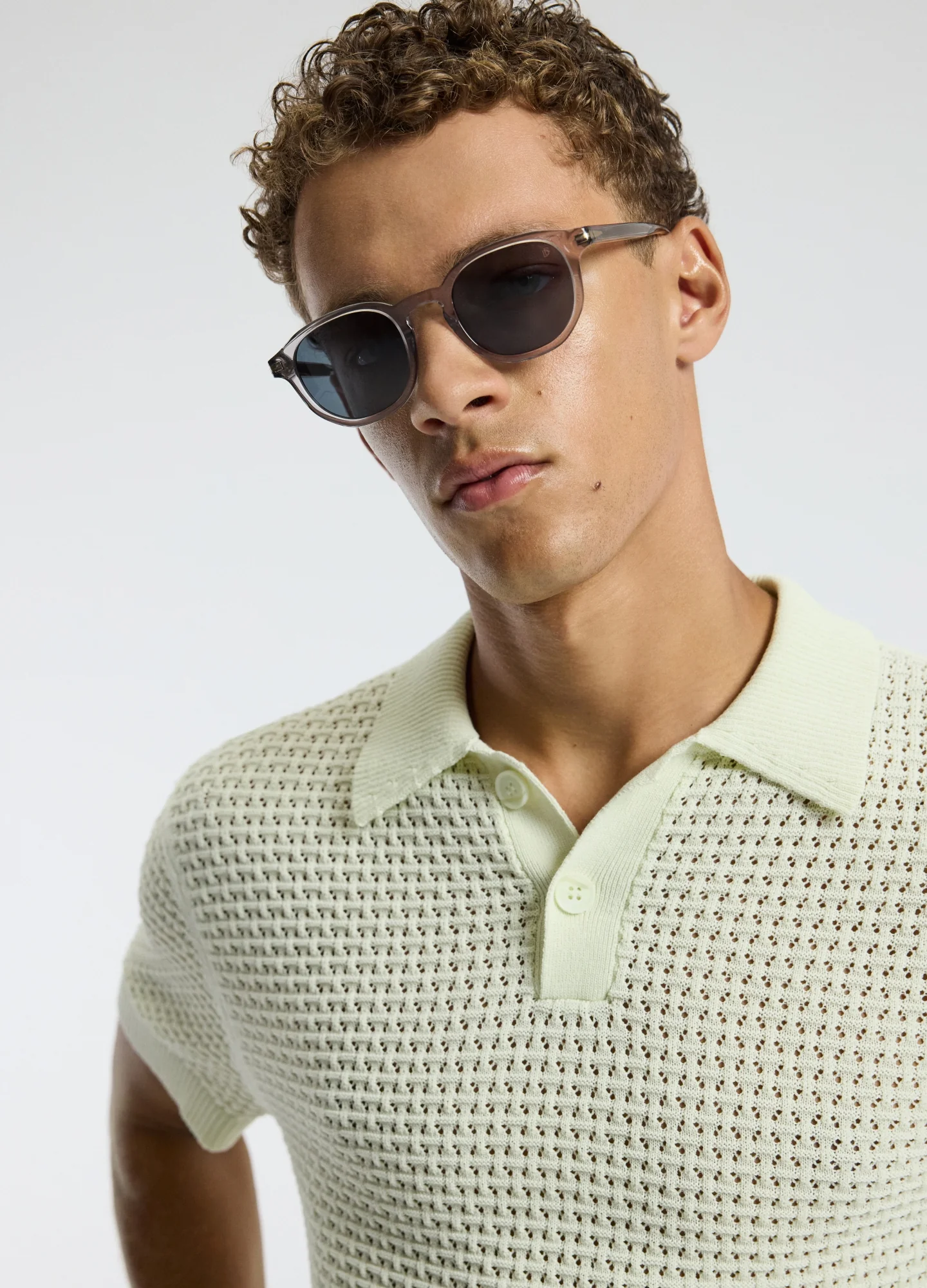 Textured Open Knit Polo Citron - Image 4