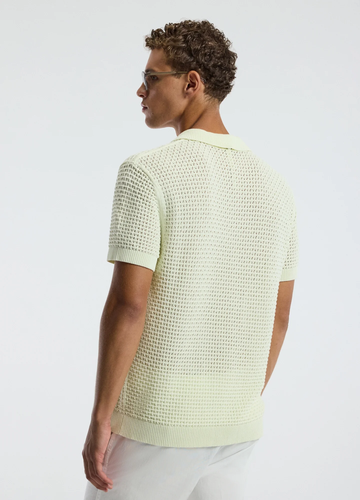 Textured Open Knit Polo Citron - Image 5