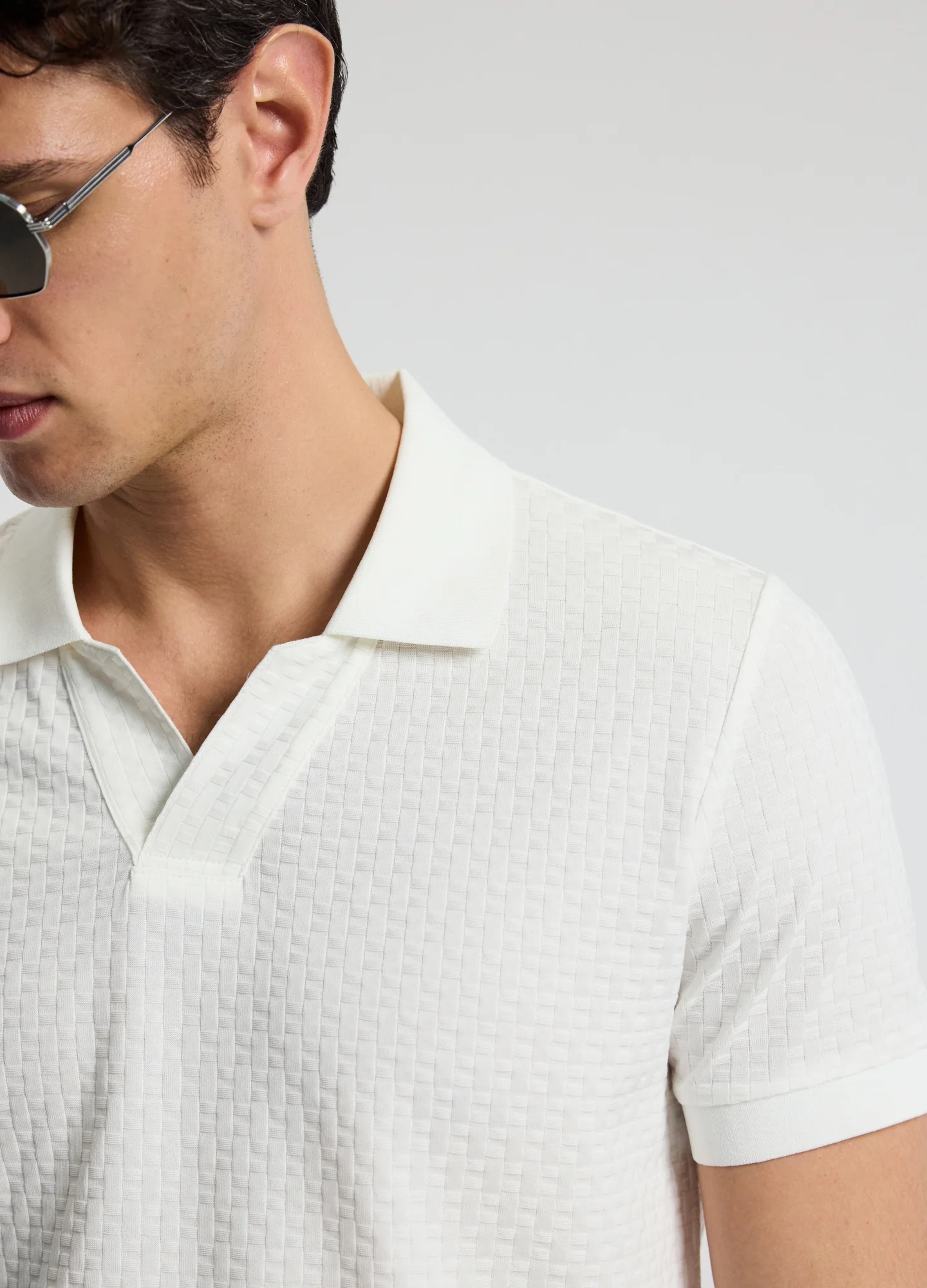 Textured Open Neck Polo Ivory - Image 4