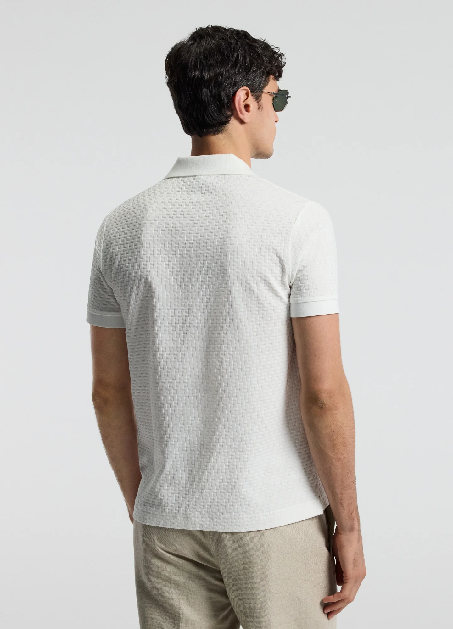 Textured Open Neck Polo Ivory - Image 5