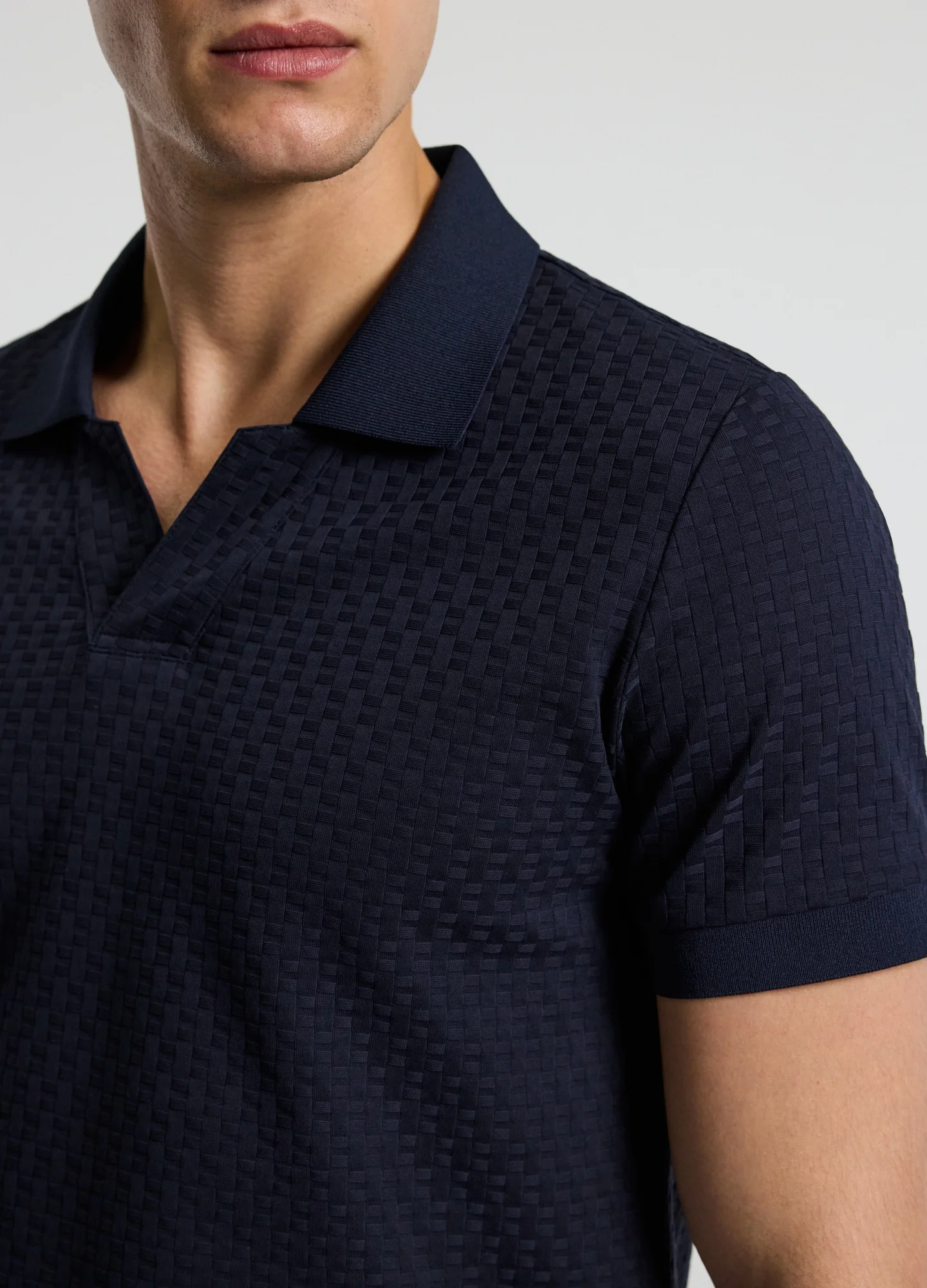 Textured Open Neck Polo Navy - Image 4