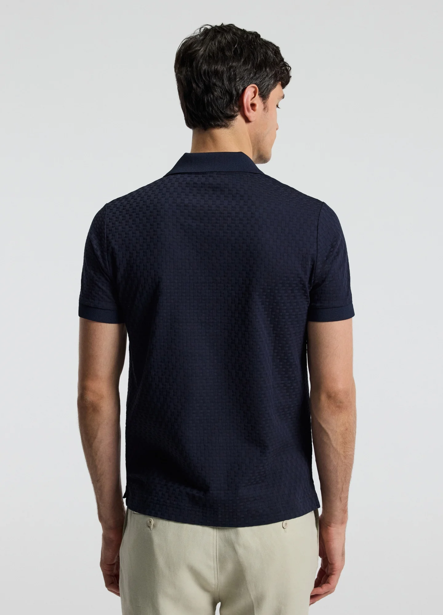 Textured Open Neck Polo Navy - Image 5