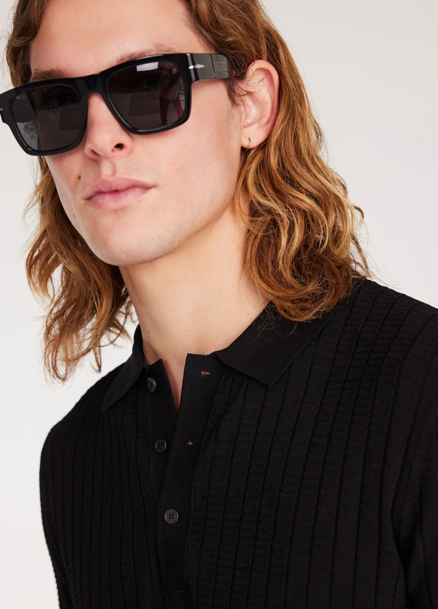 Textured Rib Tech Knit Polo Black - Image 4