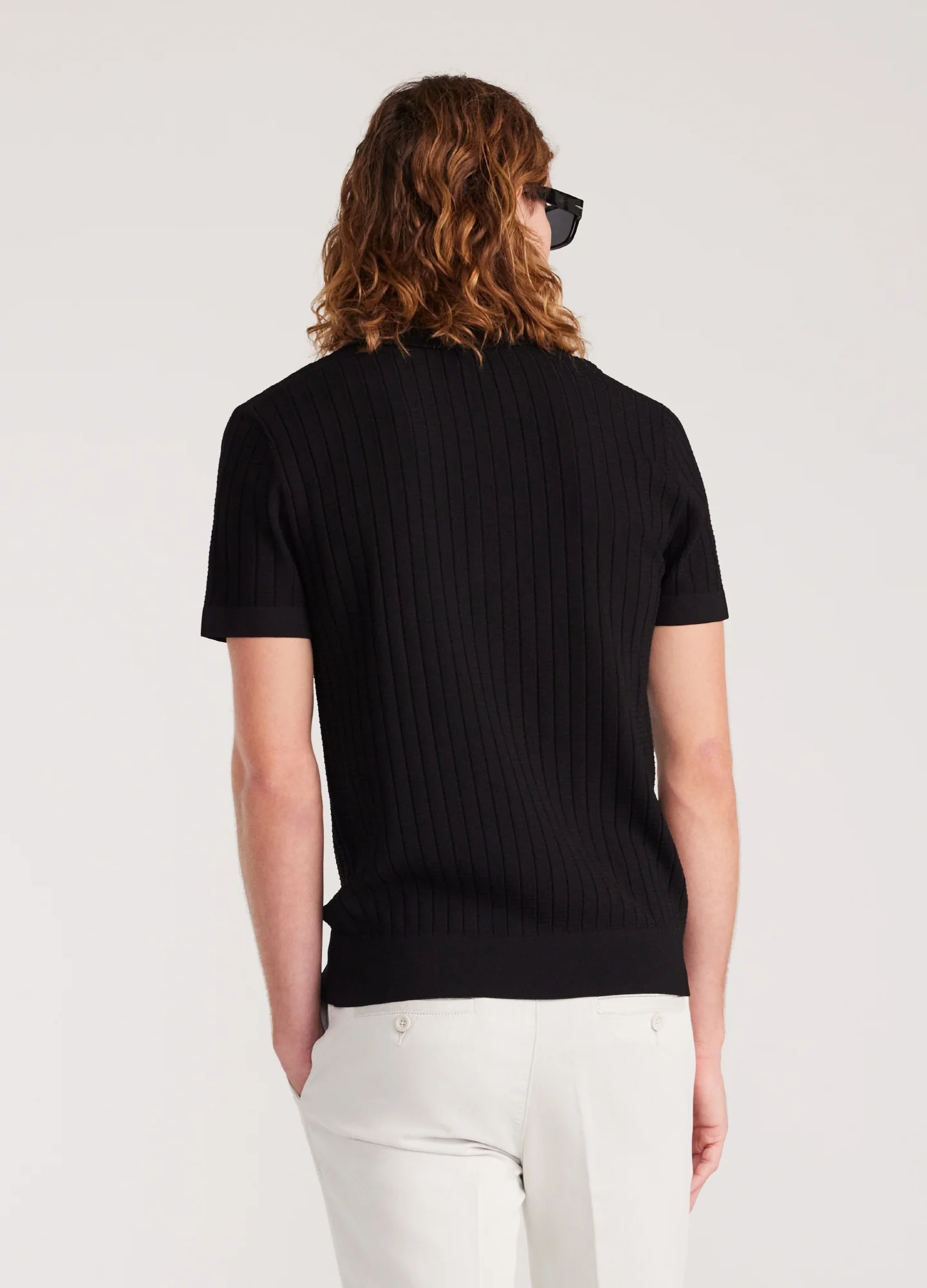 Textured Rib Tech Knit Polo Black - Image 5
