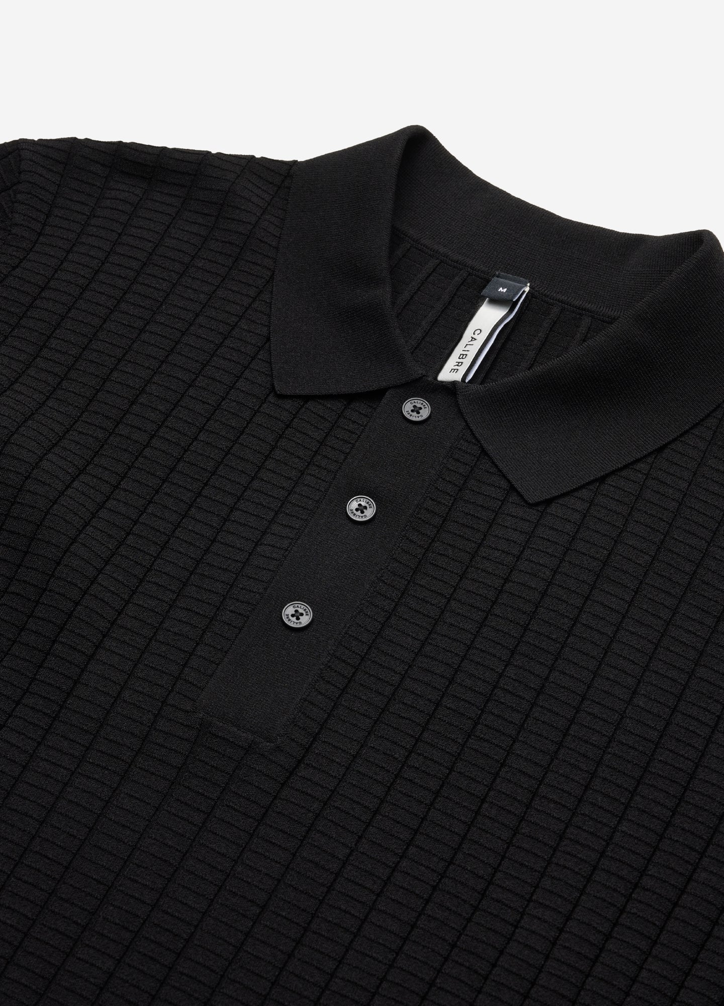 Textured Rib Tech Knit Polo Black - Image 6