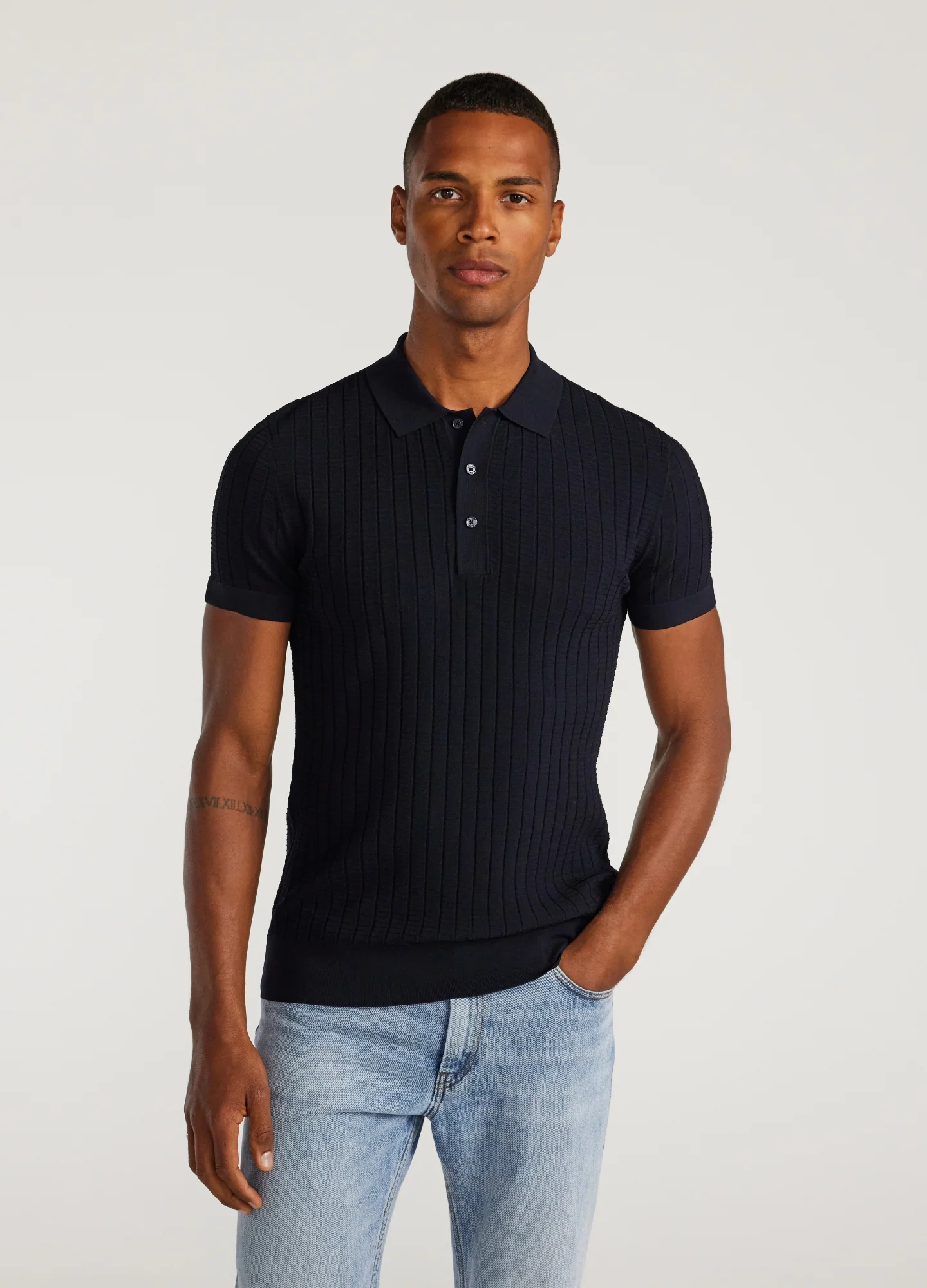 Textured Rib Tech Knit Polo Navy - Image 3