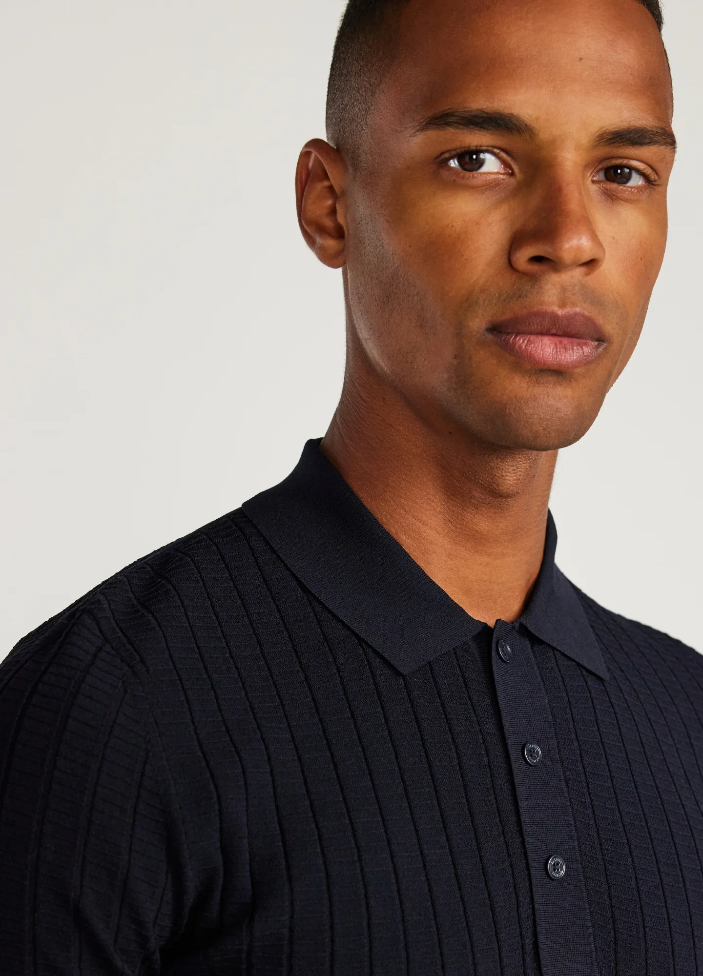 Textured Rib Tech Knit Polo Navy - Image 4