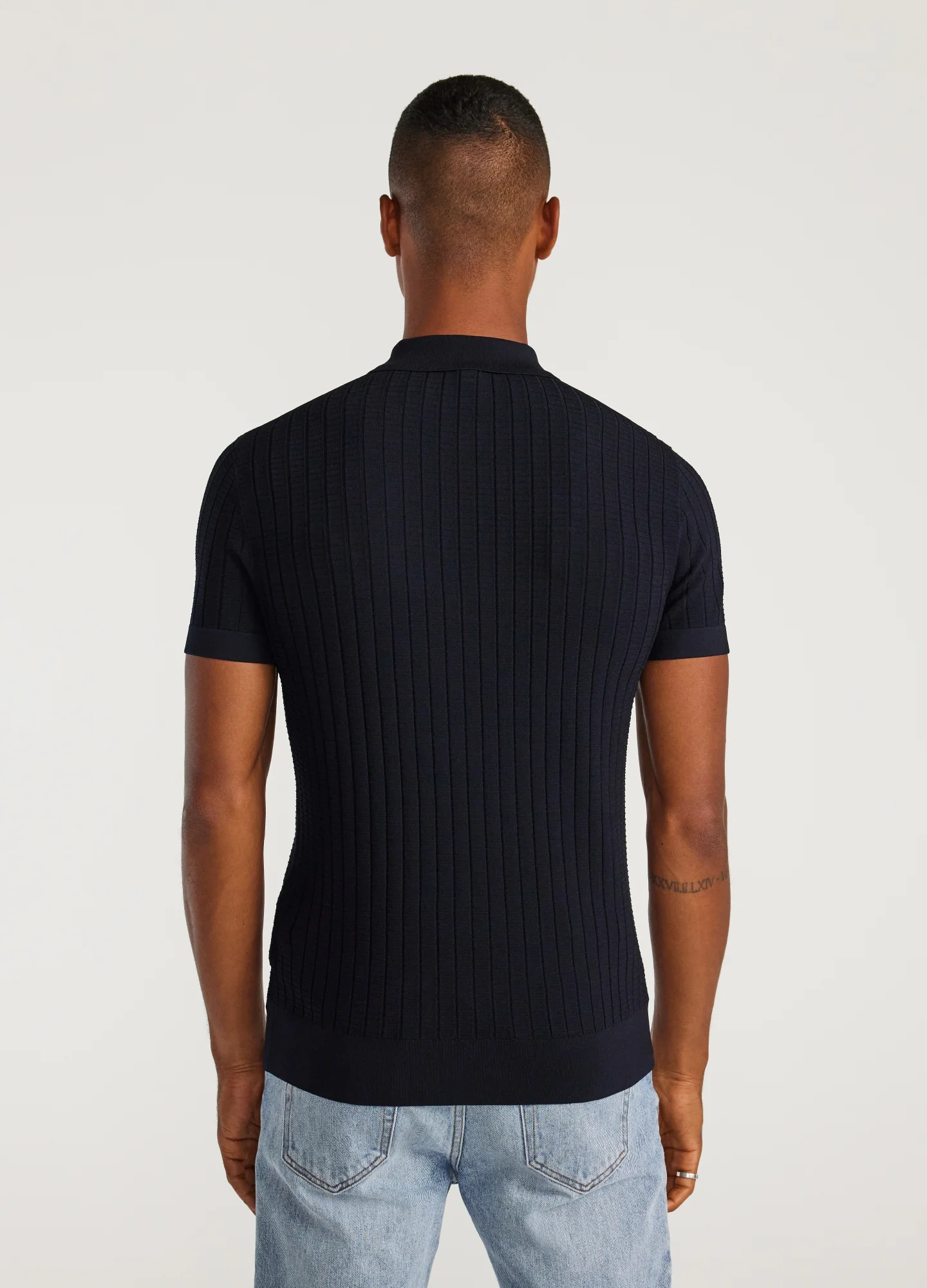 Textured Rib Tech Knit Polo Navy - Image 5