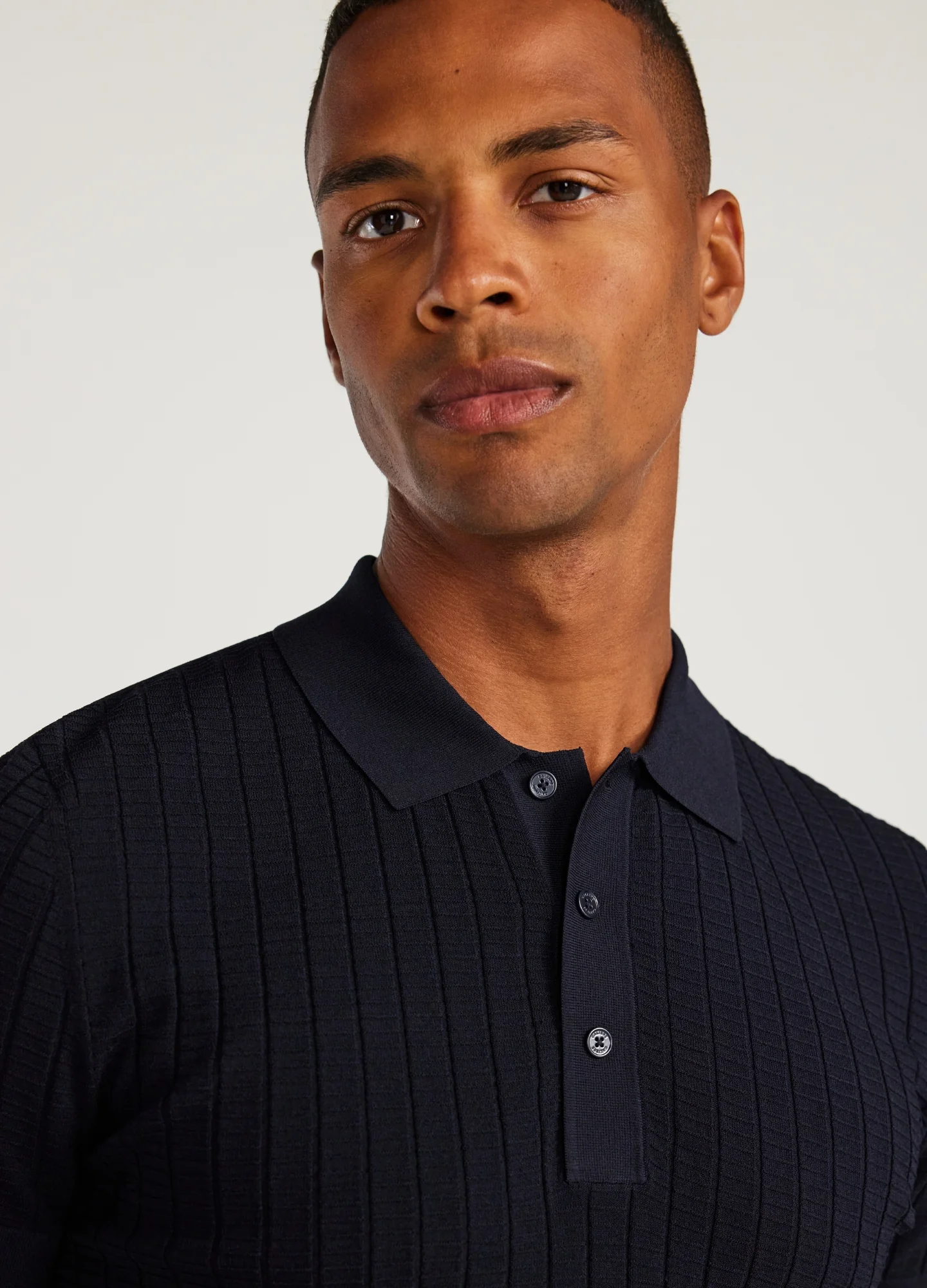 Textured Rib Tech Knit Polo Navy - Image 7