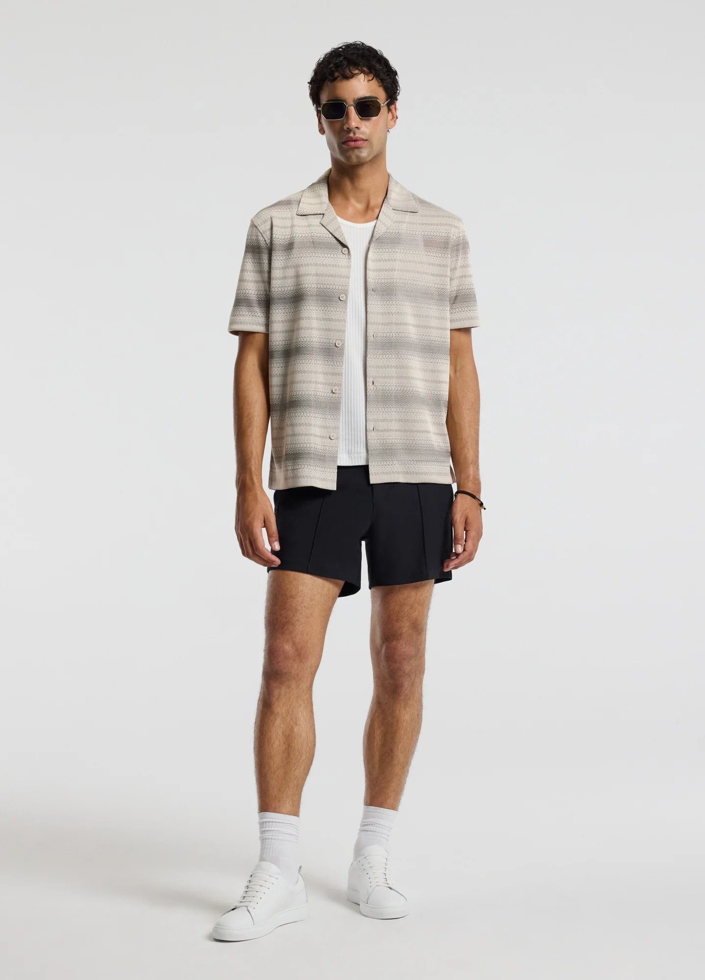 Textured Stripe Cuban Collar Shirt Neutral - Image 2