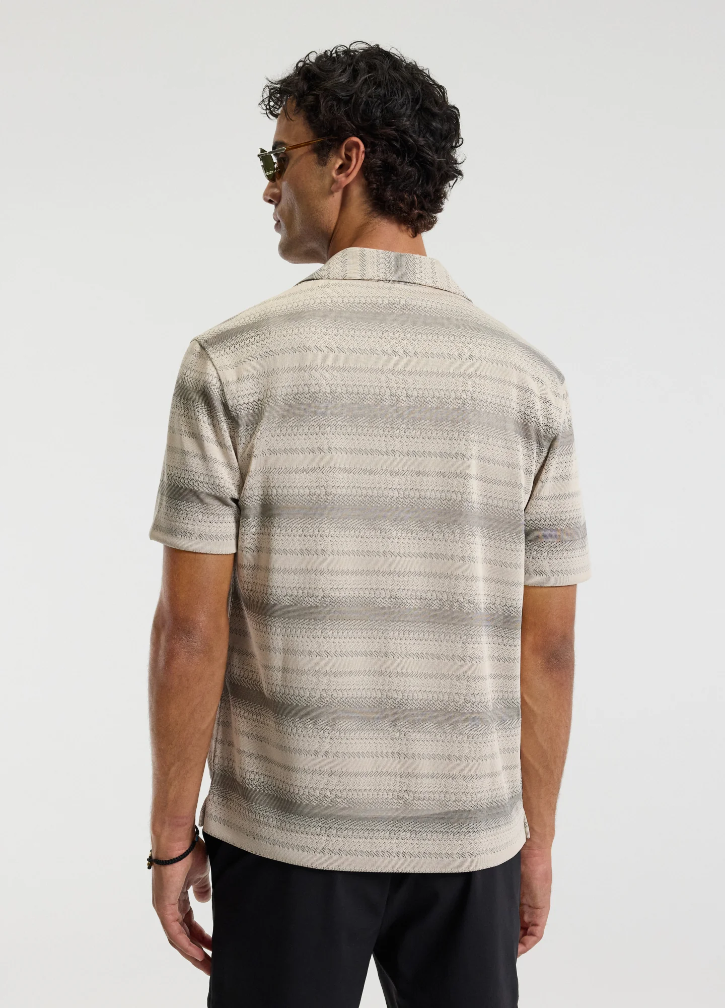 Textured Stripe Cuban Collar Shirt Neutral - Image 5