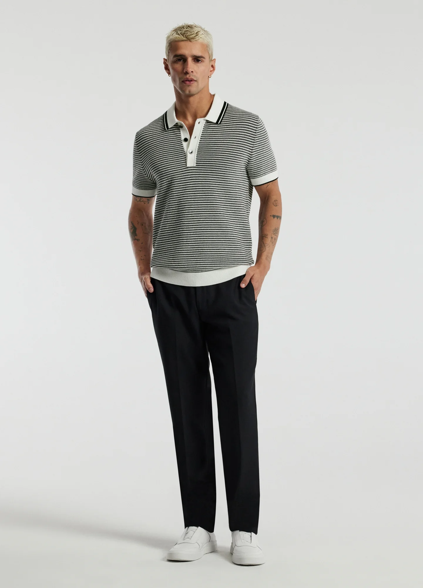 Textured Stripe Knit Polo Grey - Image 2