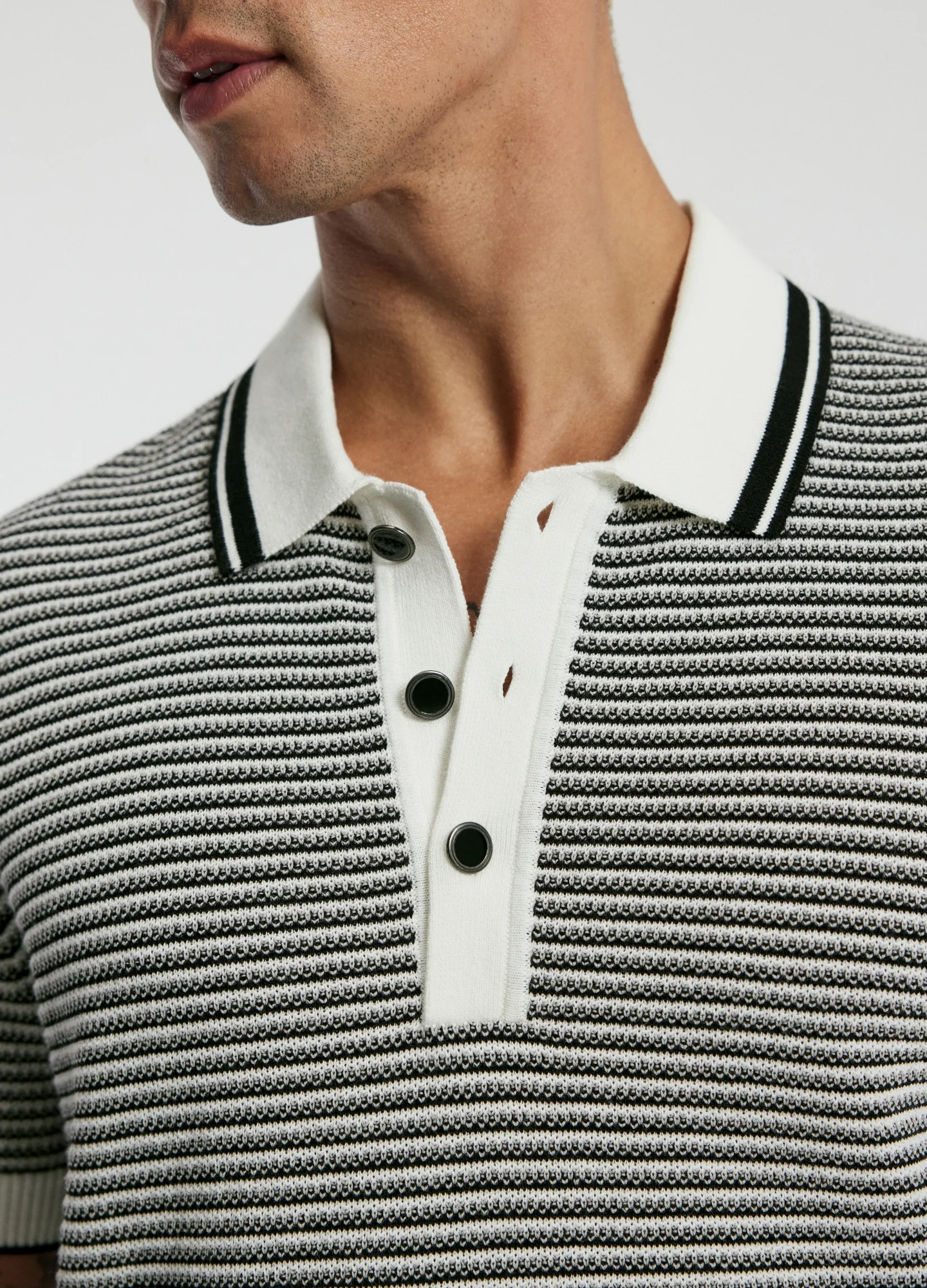 Textured Stripe Knit Polo Grey - Image 4