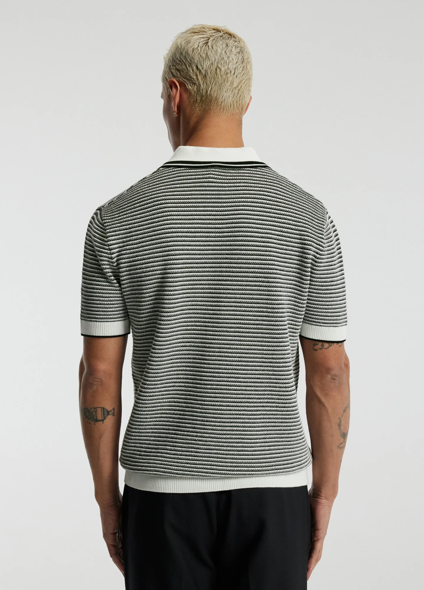 Textured Stripe Knit Polo Grey - Image 5