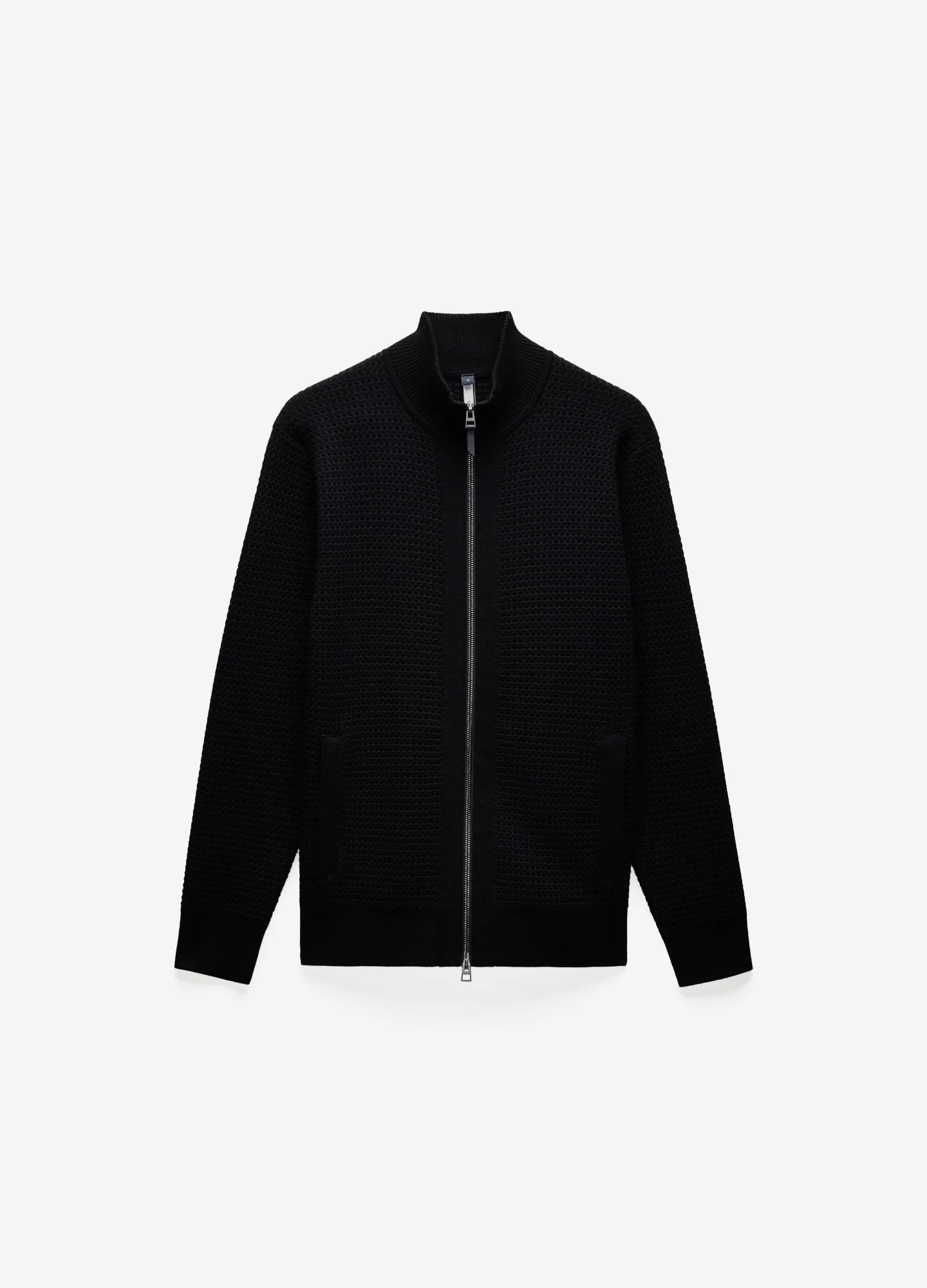Textured Zip Cardigan Black