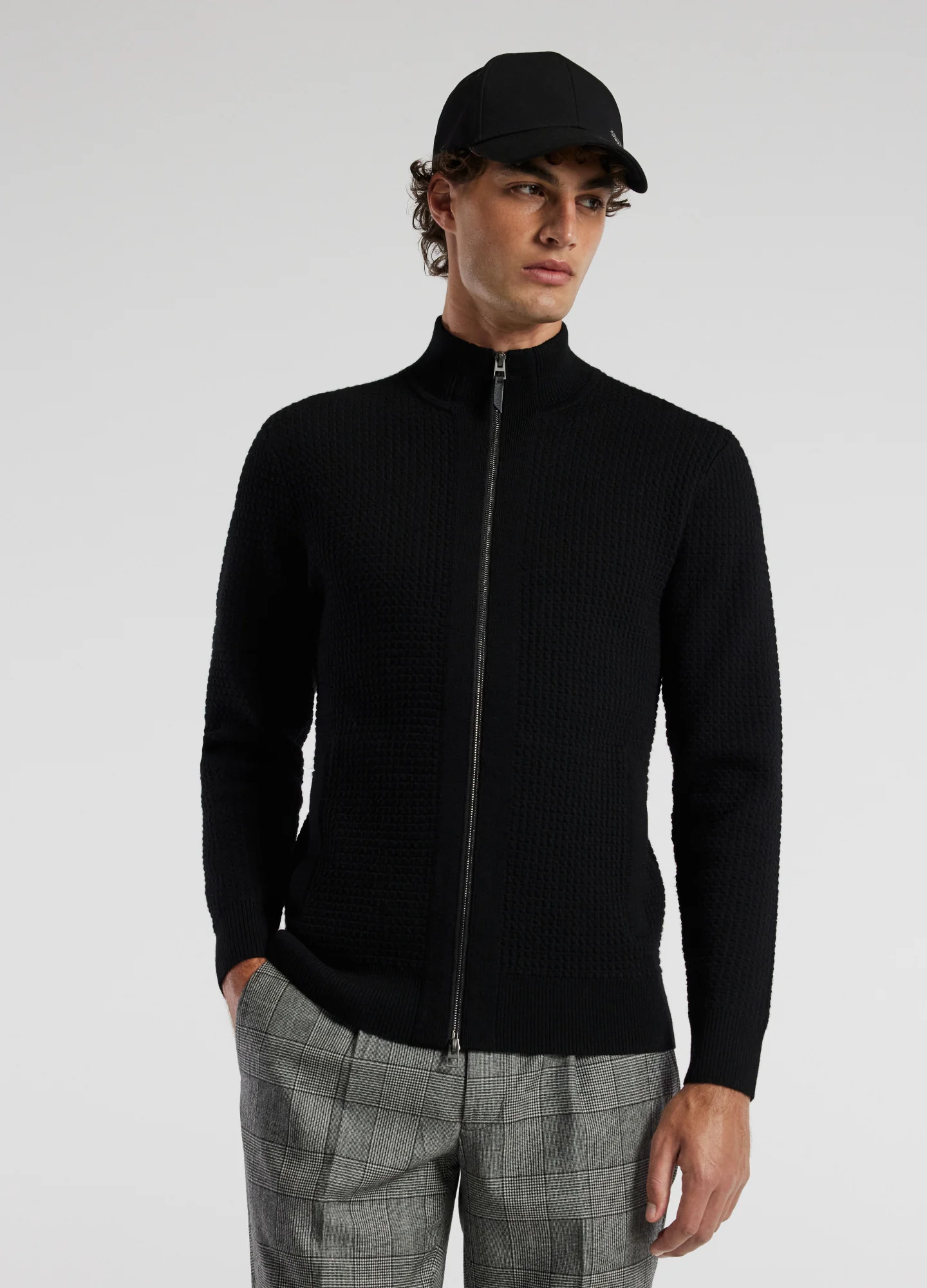 Textured Zip Cardigan Black - Image 3