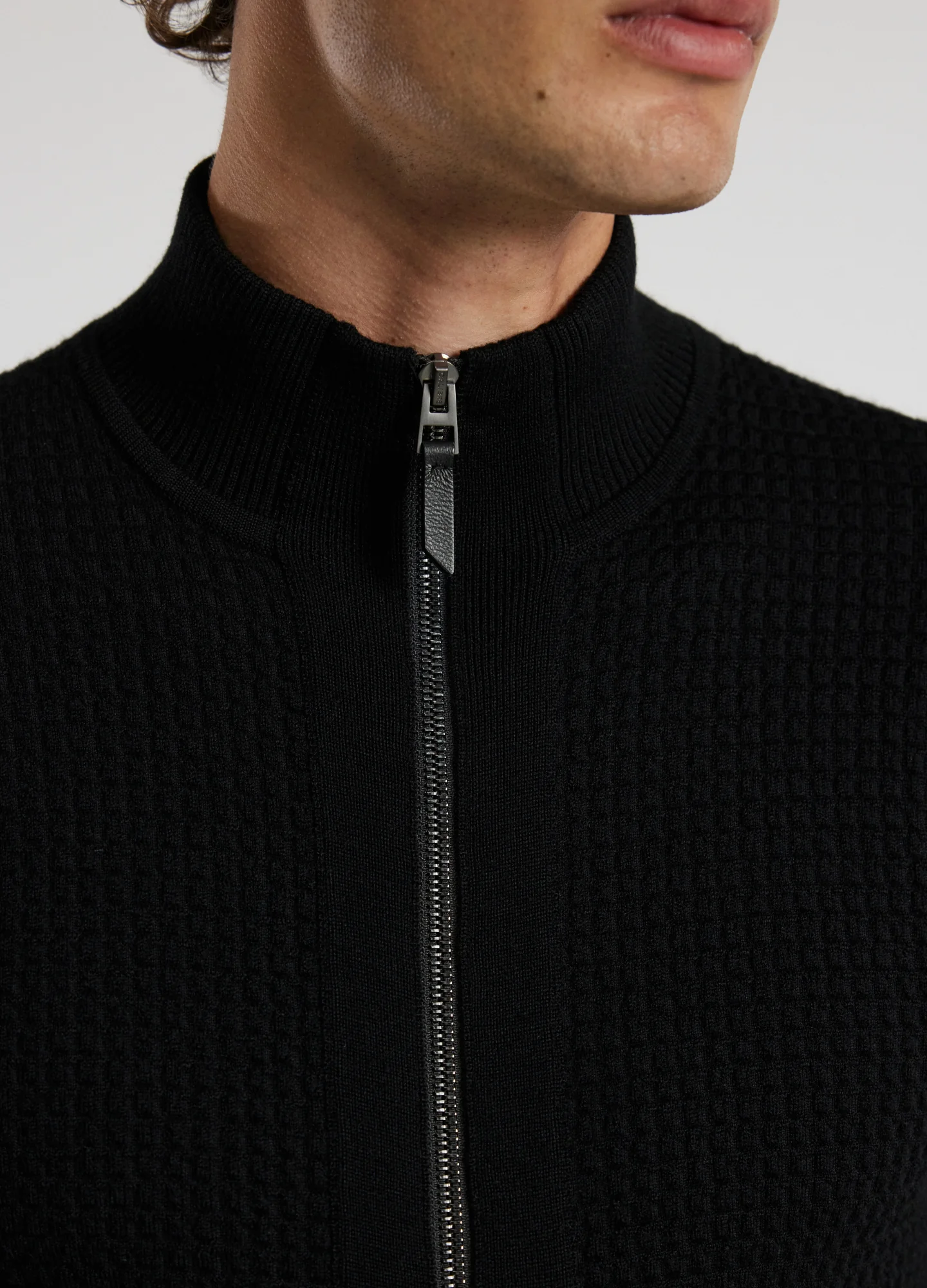 Textured Zip Cardigan Black - Image 4
