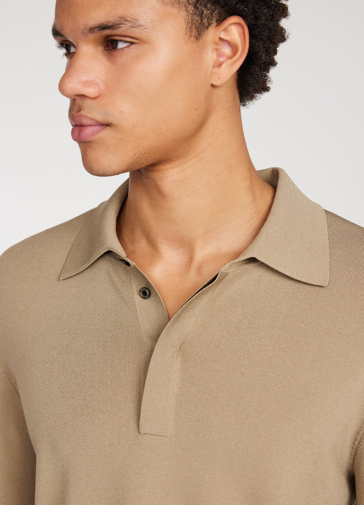 Tipped Edge Long Sleeve Polo Sand - Image 4