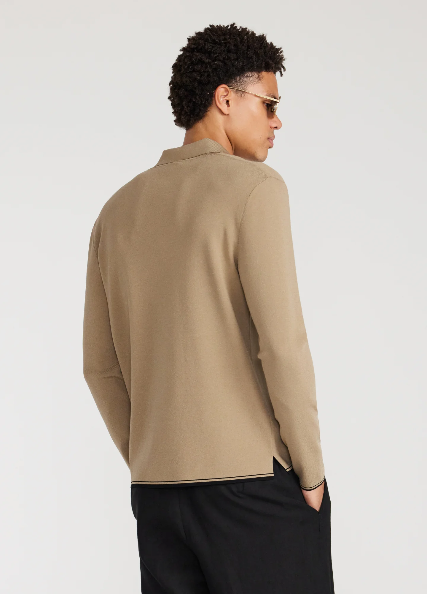 Tipped Edge Long Sleeve Polo Sand - Image 5