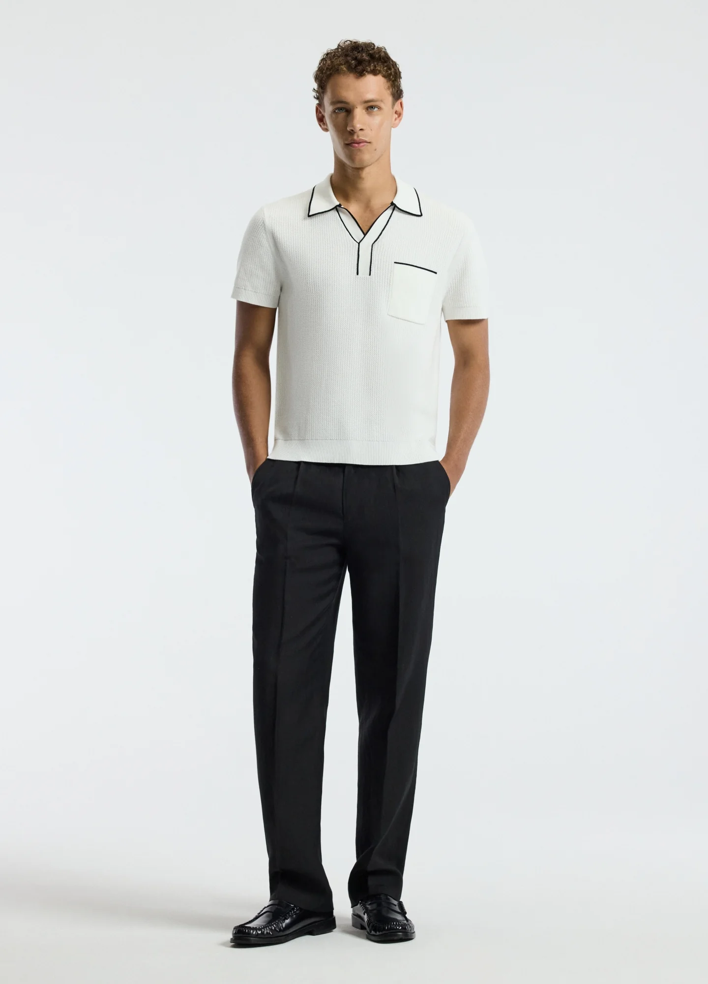 Tipped Edge Open Neck Polo Ivory - Image 2