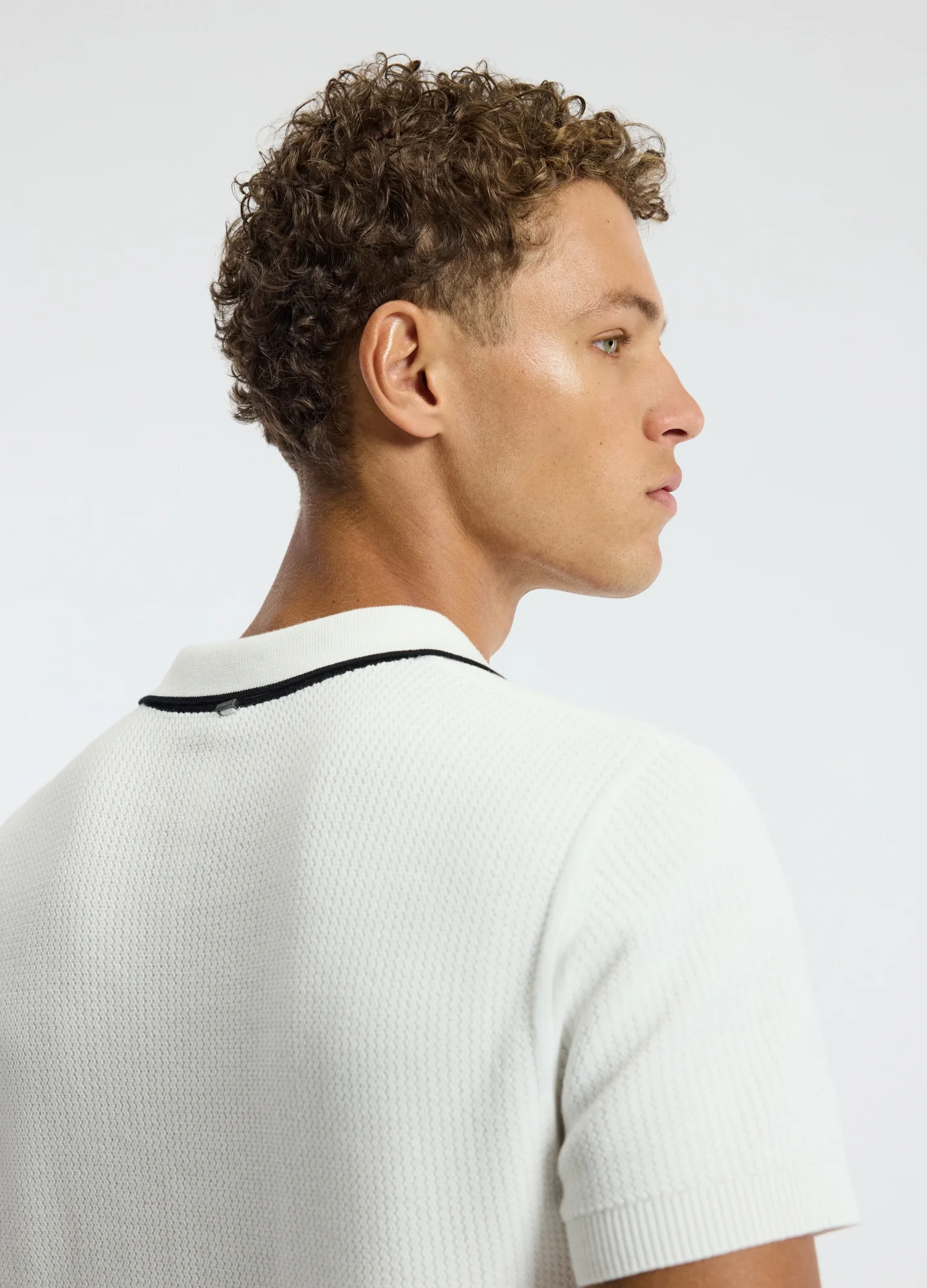 Tipped Edge Open Neck Polo Ivory - Image 4