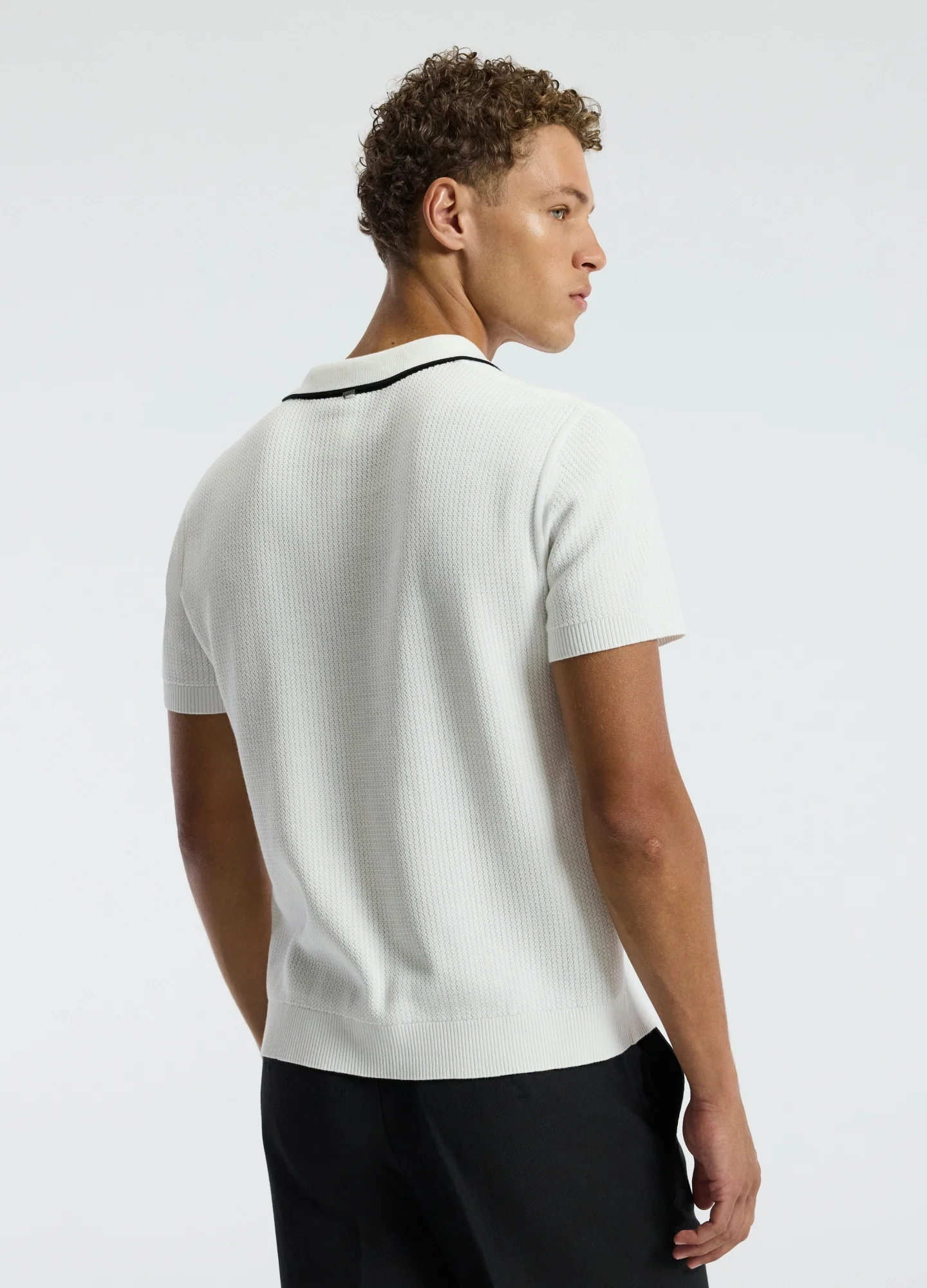 Tipped Edge Open Neck Polo Ivory - Image 5