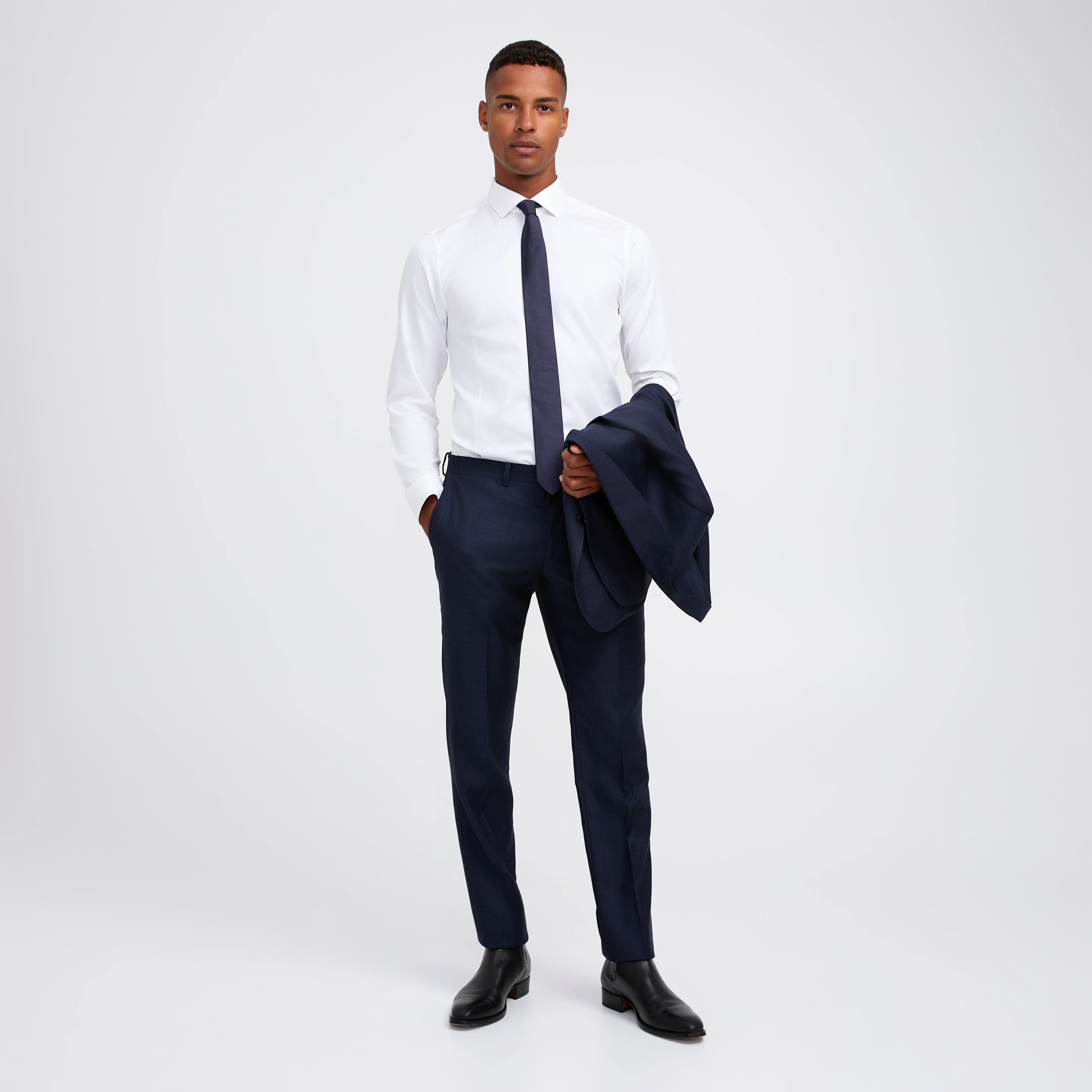 Tonal Basketweave Suit Pant Navy Combo - Image 3