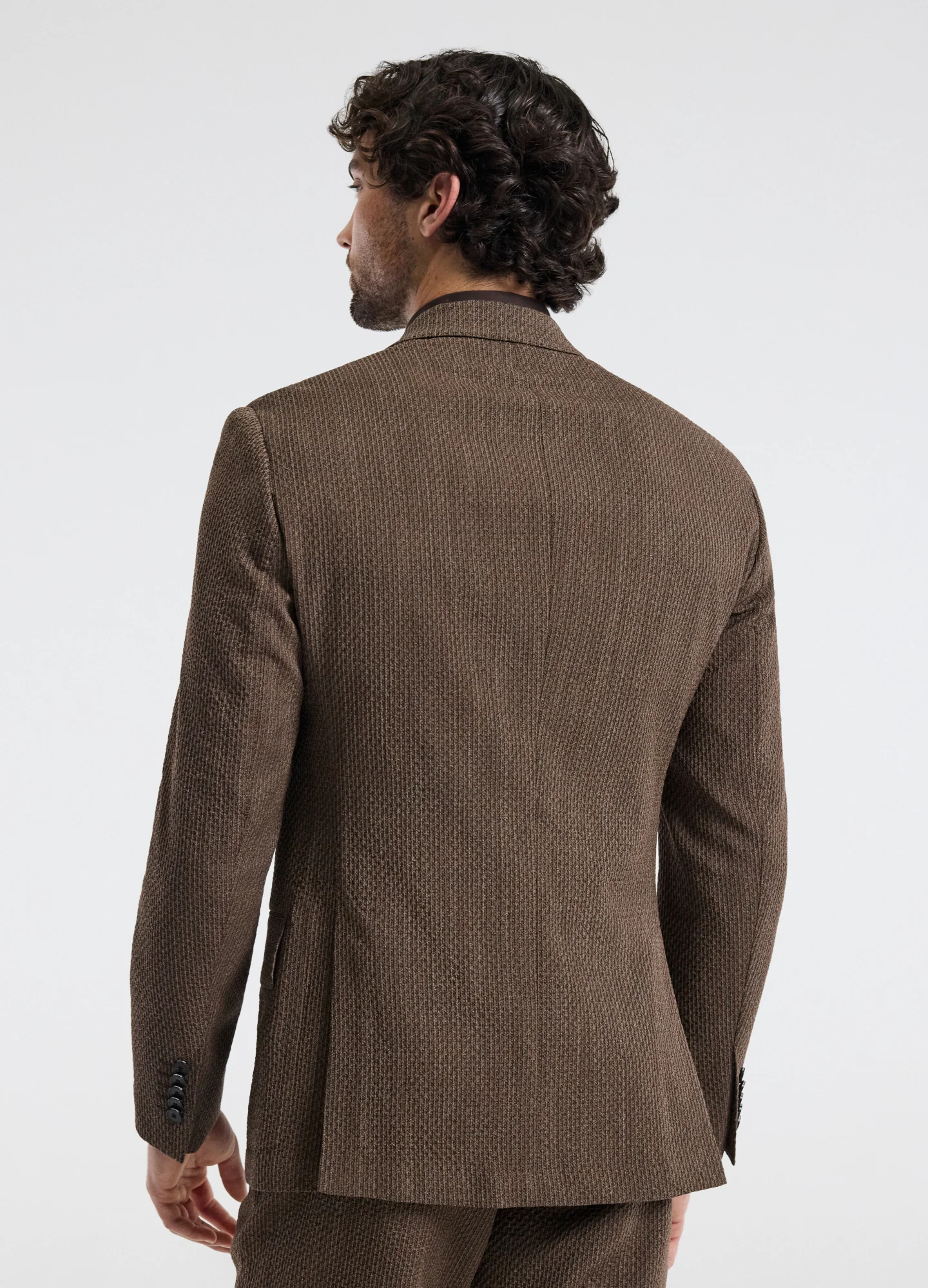 Unstructured Micro Jacquard Wool Blazer Mocha - Image 4