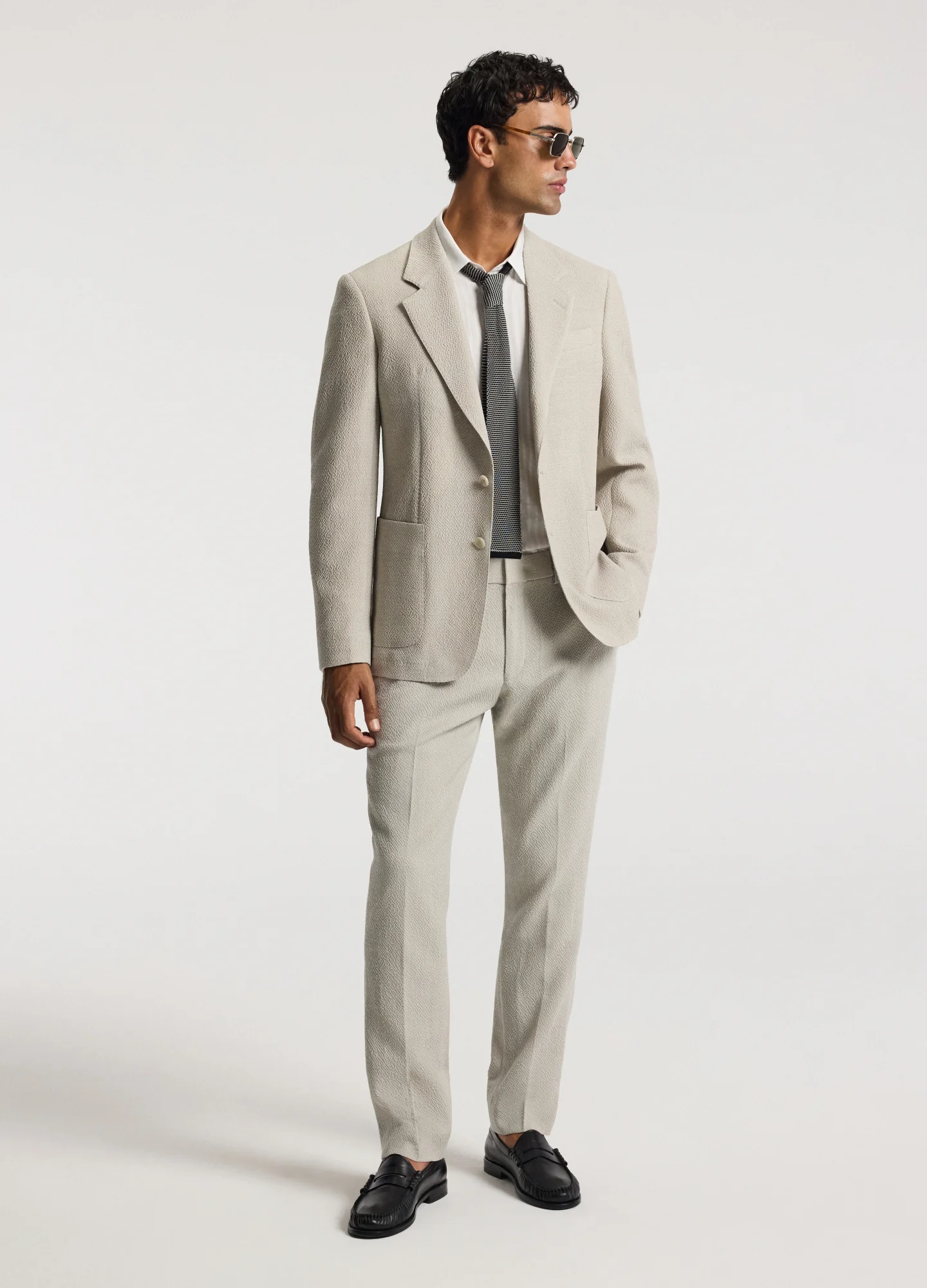 Unstructured Textured Blazer Neutral - Image 2