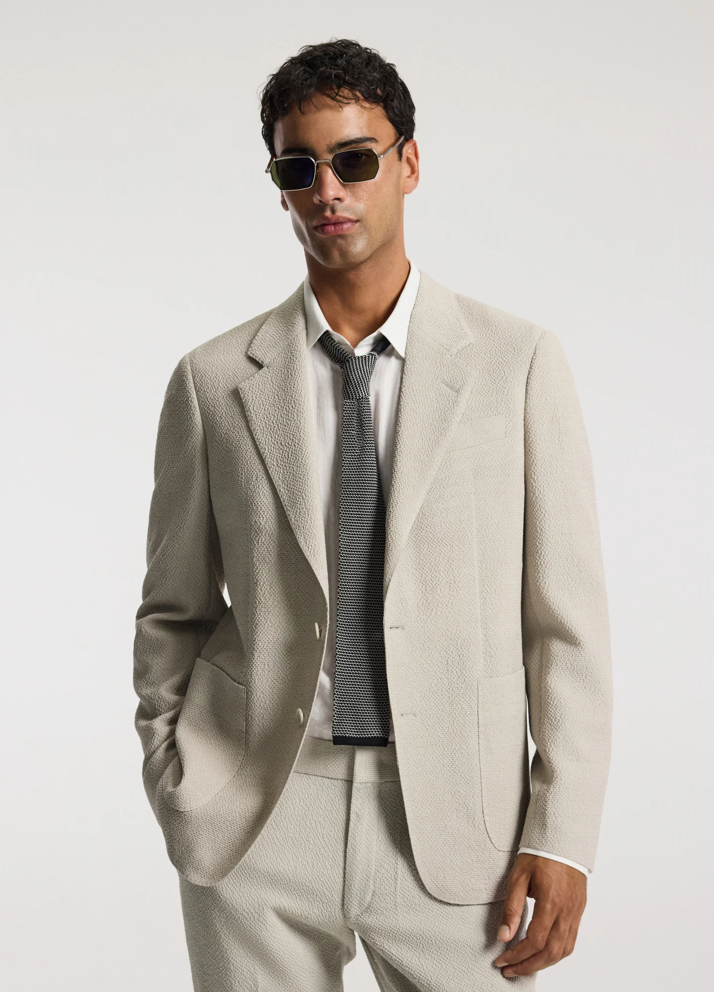 Unstructured Textured Blazer Neutral - Image 3