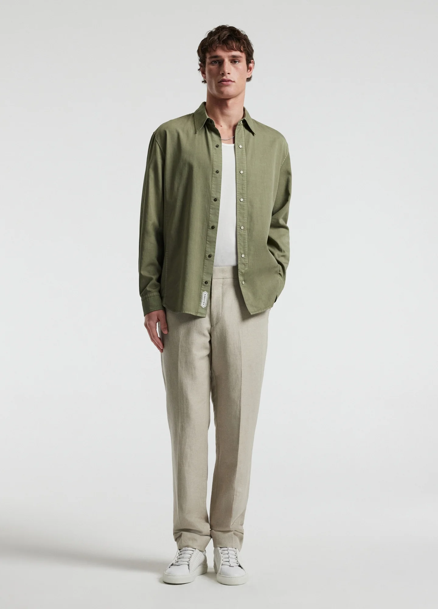 Washed Cotton Lyocell Shirt Sage - Image 2