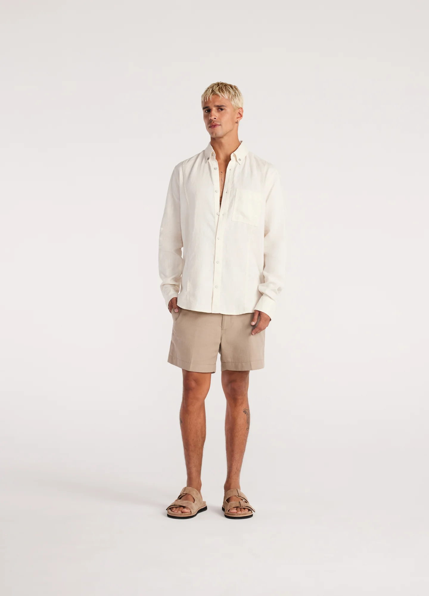 Washed Linen Button Down Shirt Cream - Image 2