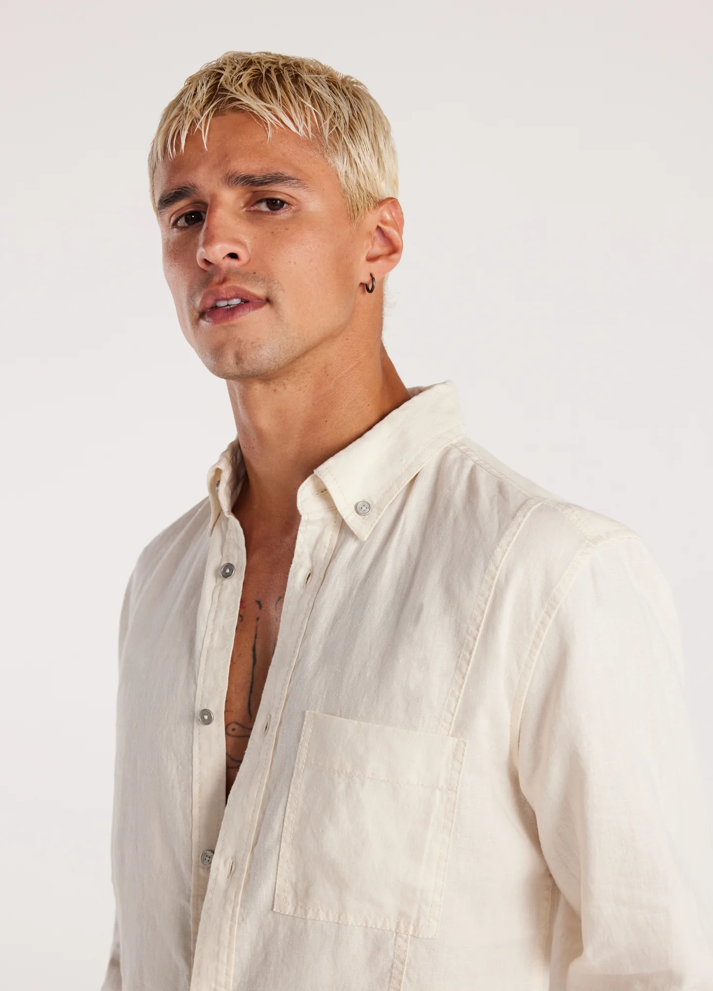 Washed Linen Button Down Shirt Cream - Image 4