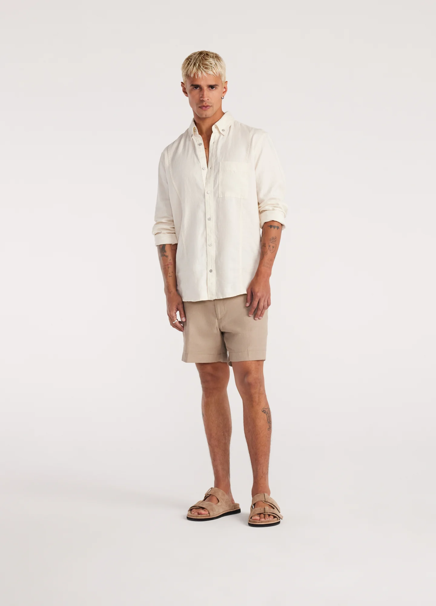 Washed Linen Button Down Shirt Cream - Image 7