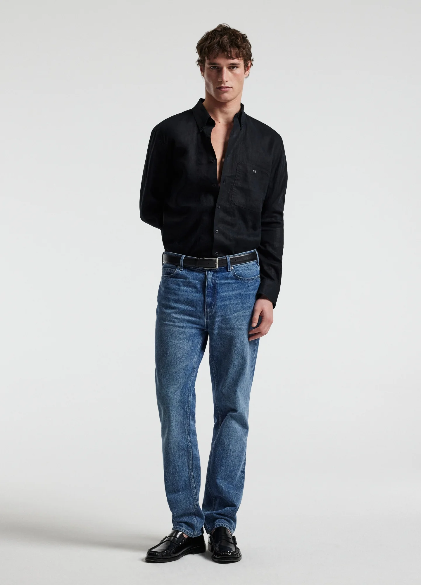 Washed Linen Shirt Black - Image 2