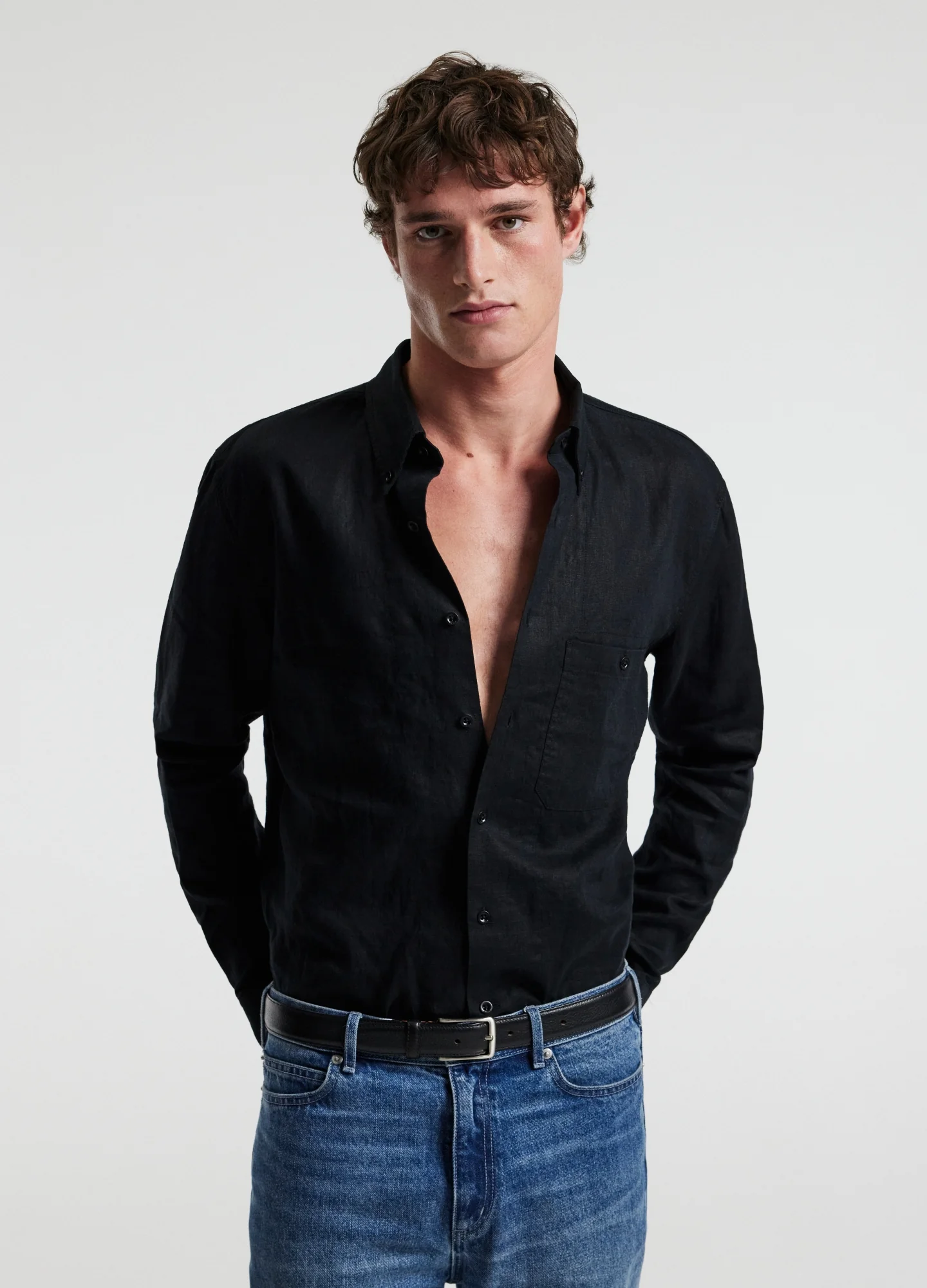 Washed Linen Shirt Black - Image 3