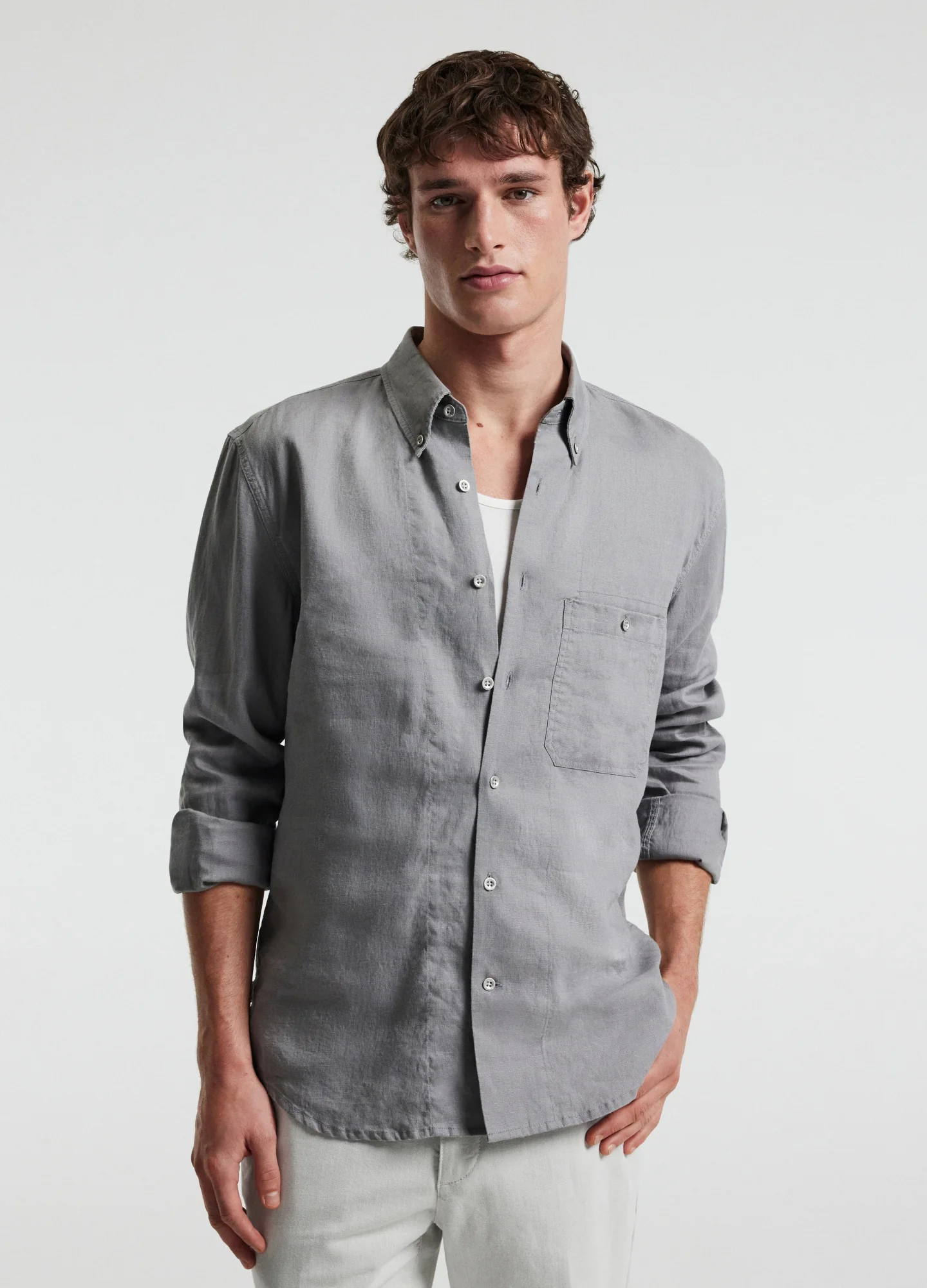 Washed Linen Shirt Dark Ash - Image 3