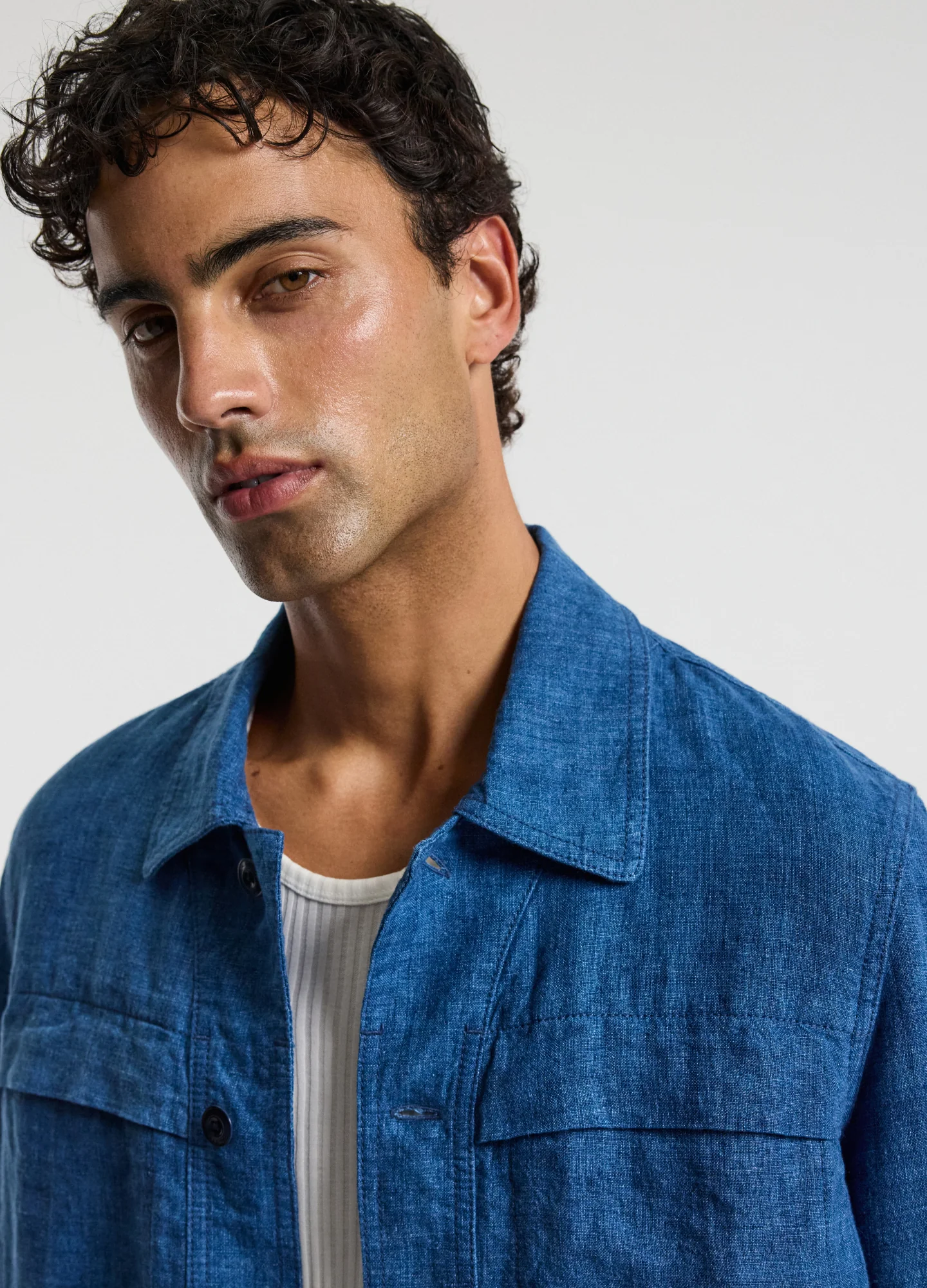Washed Linen Shirt Jacket Indigo - Image 4