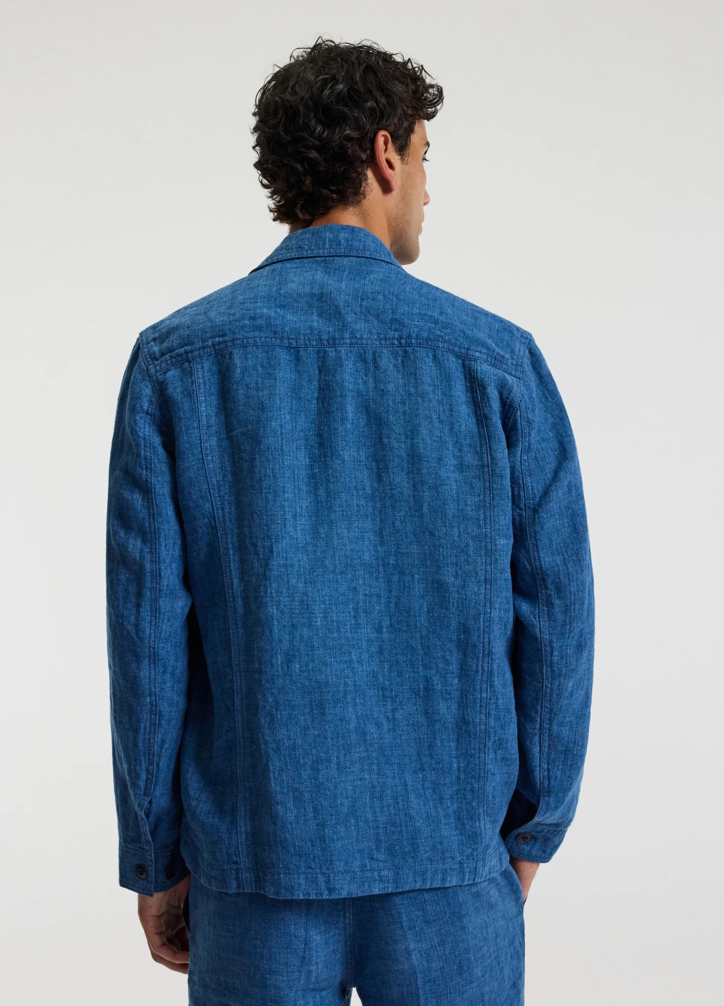 Washed Linen Shirt Jacket Indigo - Image 5