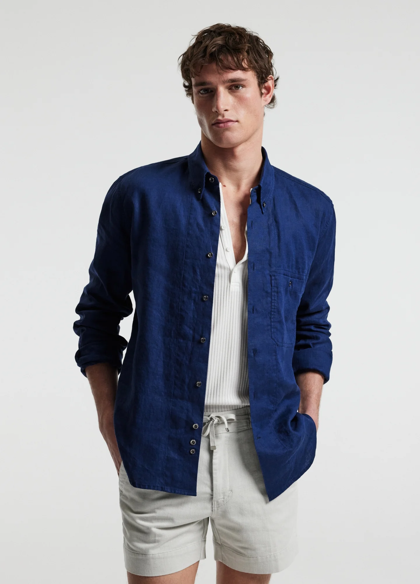 Washed Linen Shirt Royal Blue - Image 3