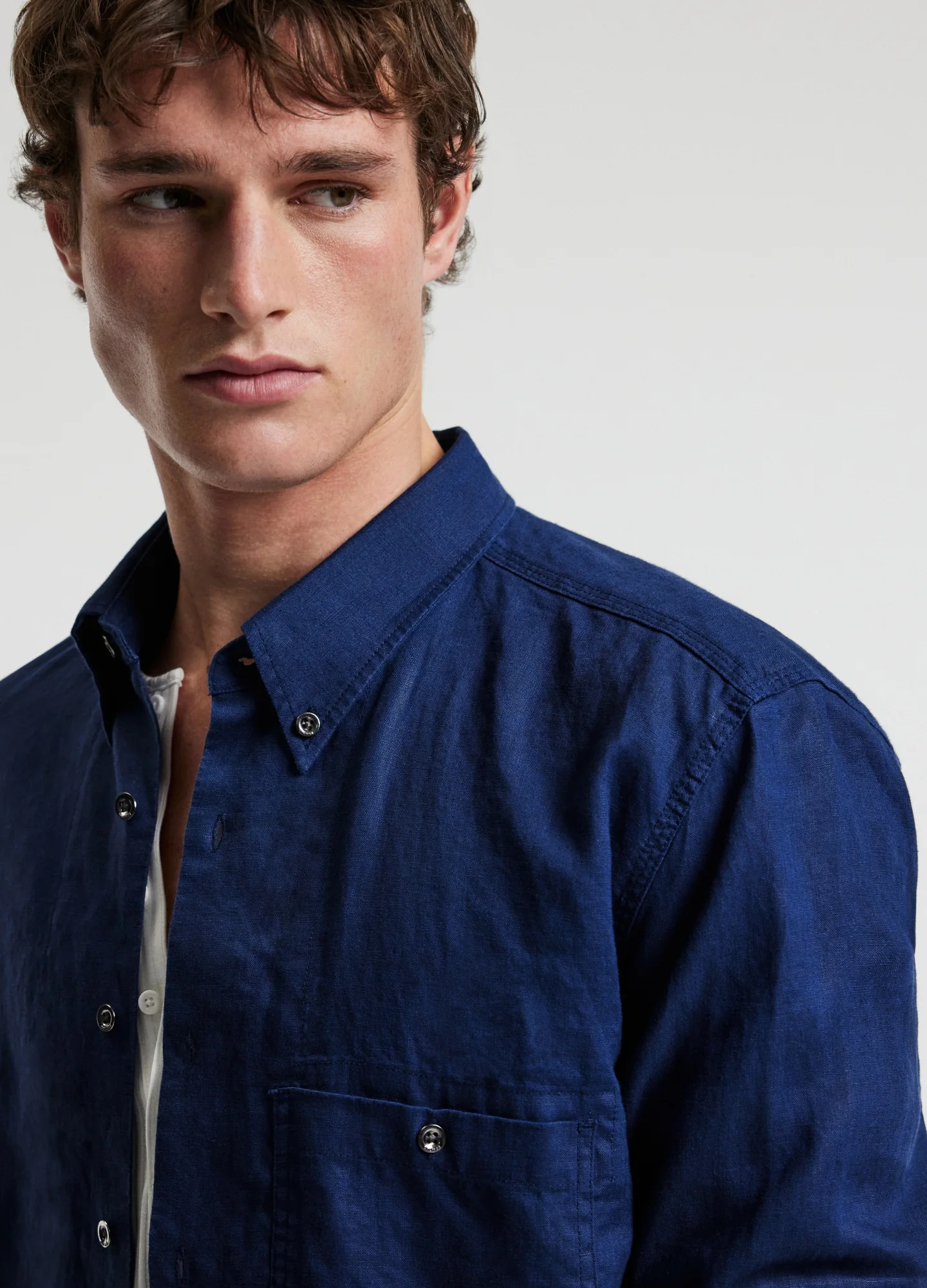 Washed Linen Shirt Royal Blue - Image 4