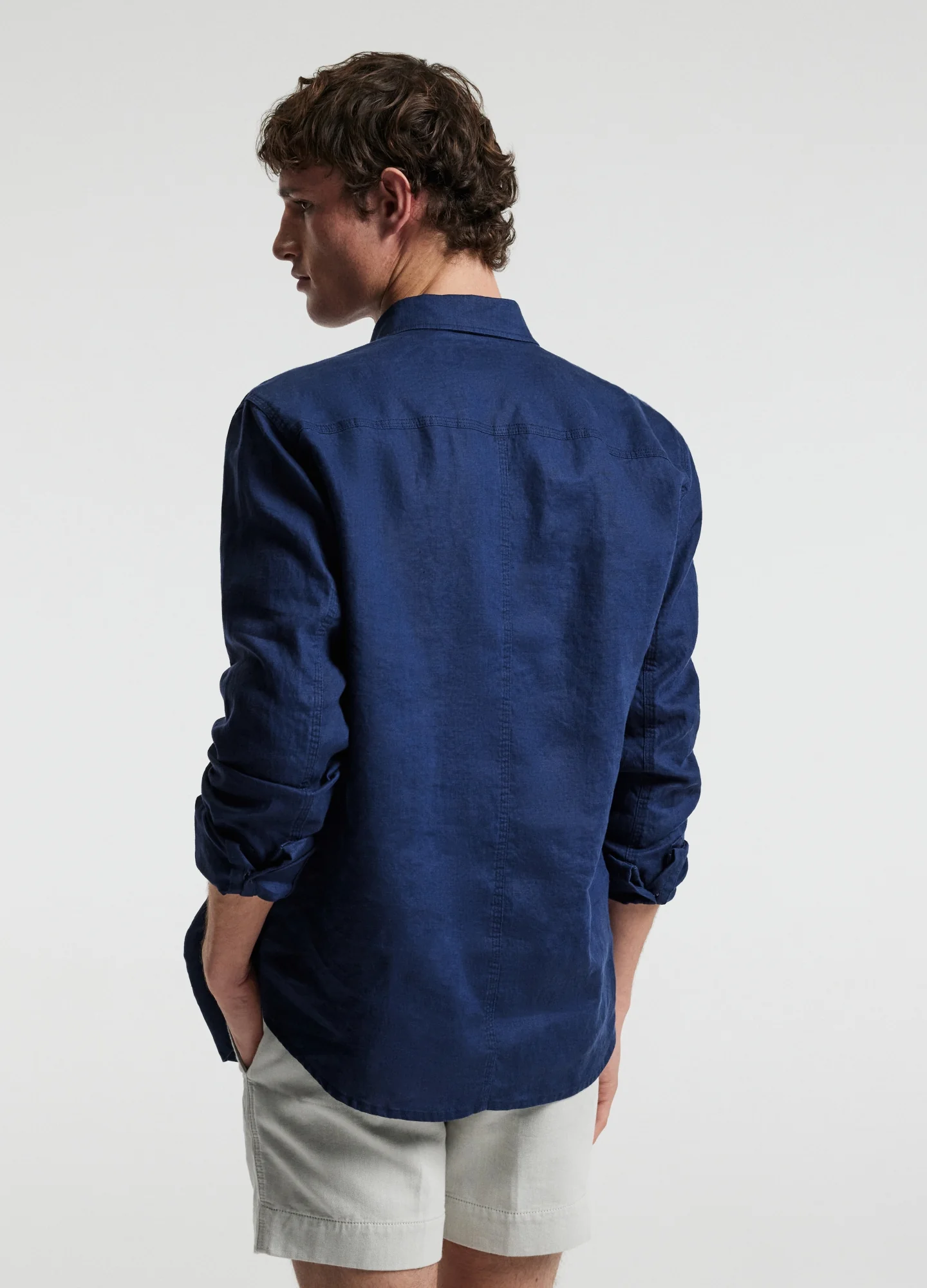 Washed Linen Shirt Royal Blue - Image 5