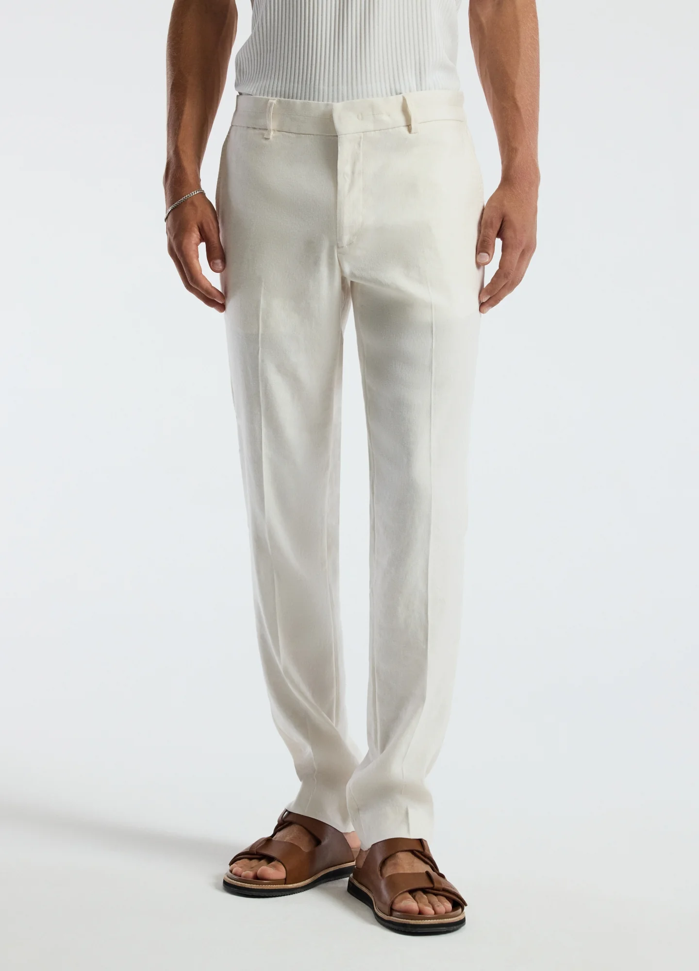 Washed Stretch Linen Pants Ivory - Image 3