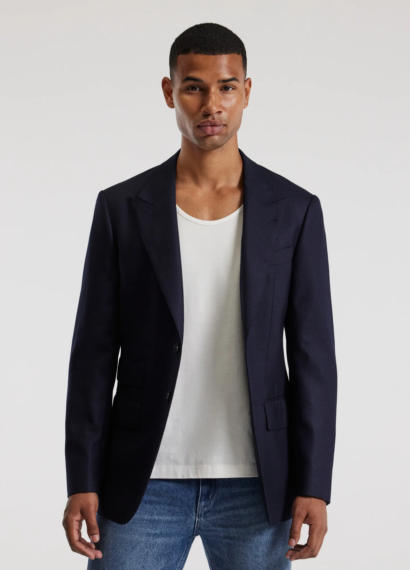 Wool Cashmere Textured Blazer Navy - Image 3