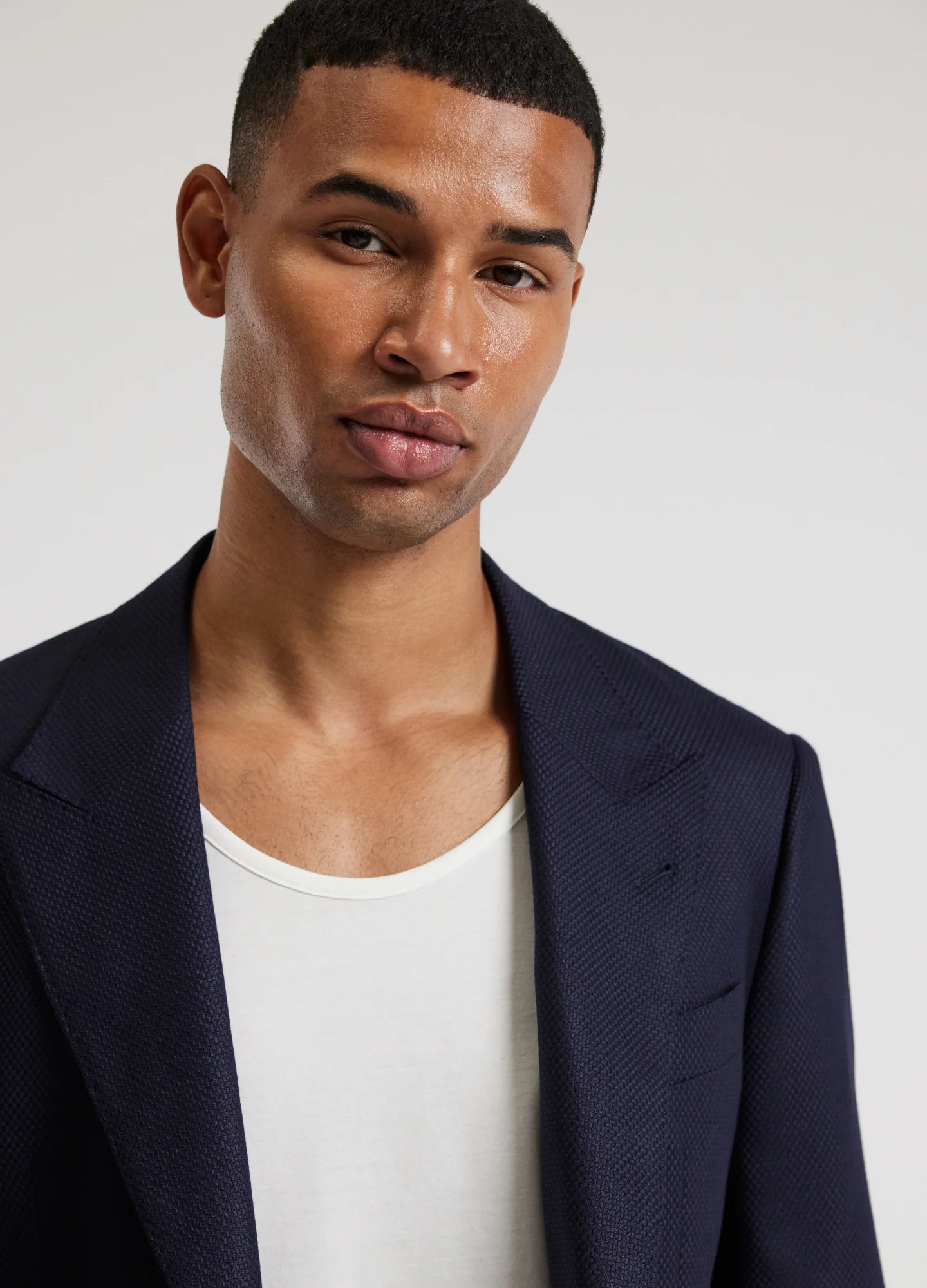 Wool Cashmere Textured Blazer Navy - Image 4