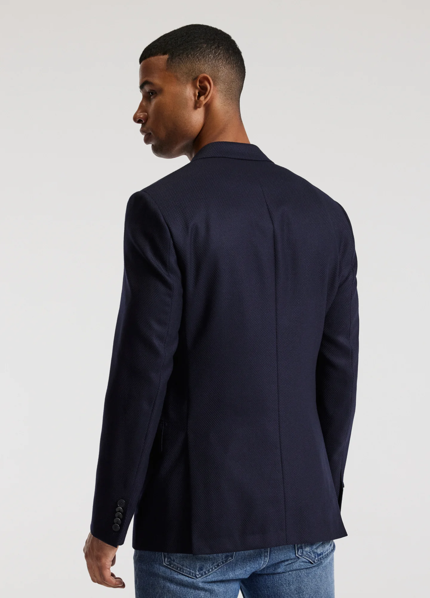 Wool Cashmere Textured Blazer Navy - Image 5