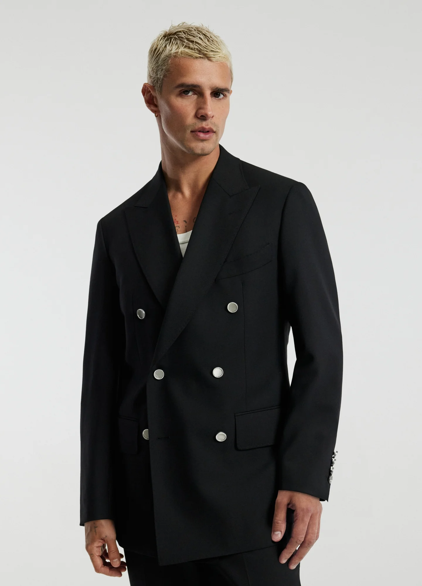 Wool Double-Breasted Blazer Black - Image 3