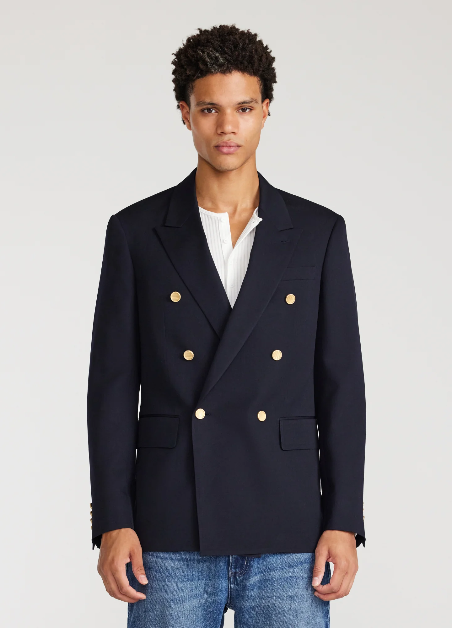 Wool Double Breasted Blazer Navy Dark - Image 3